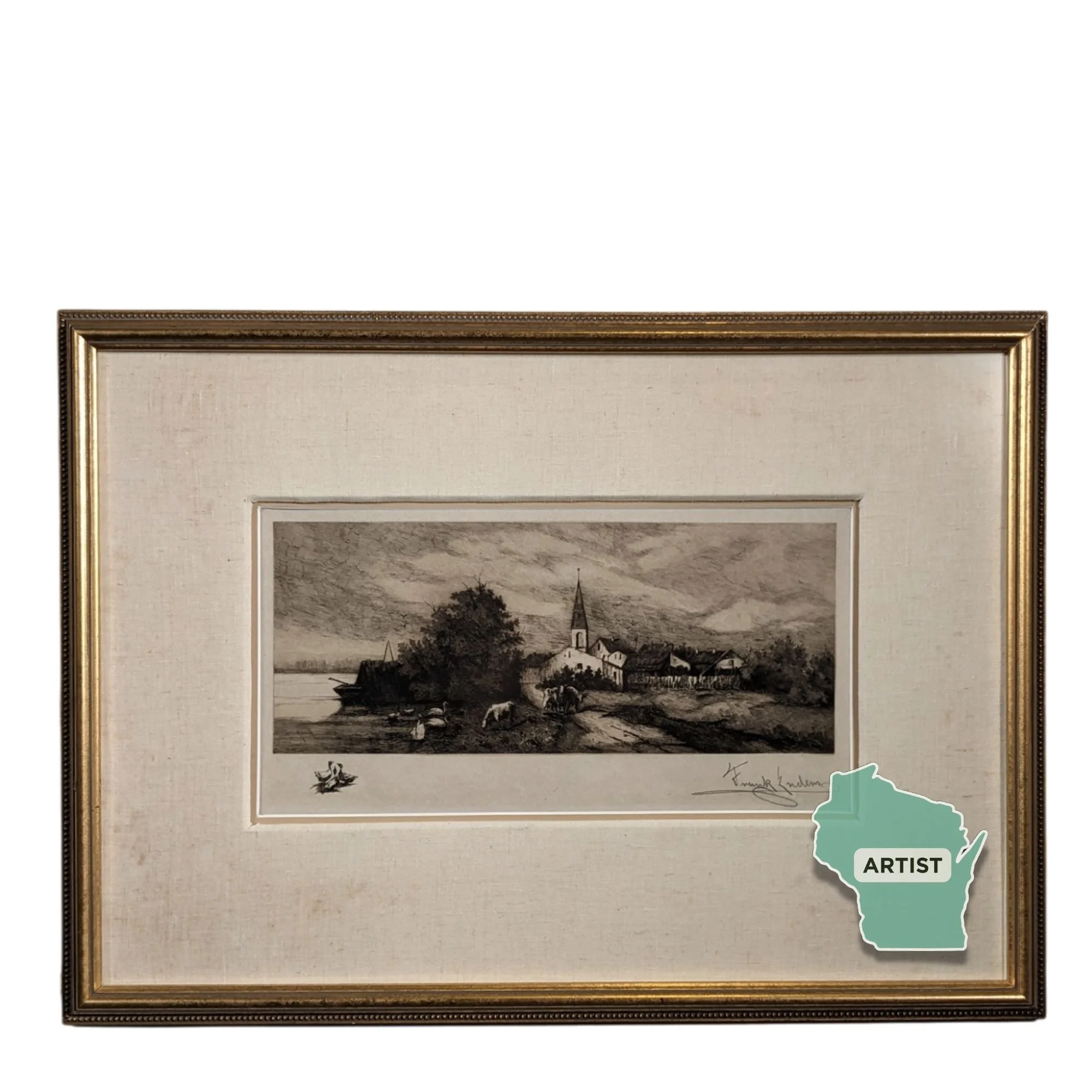 Signed F. Enders Pastoral Church Lithograph