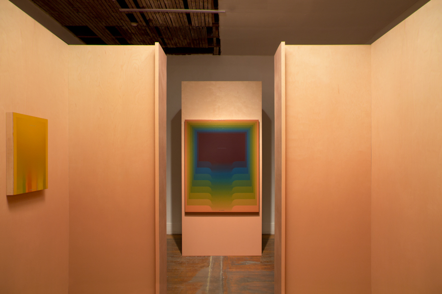    Promised Land Template   (Installation at Commonwealth &amp; Council Los Angeles) 2014. Architectural Installation (Wood, Pulverized Acrylic, Construction Materials, Blocked Skylight, Halogen Lights), Paintings, Cactus. 