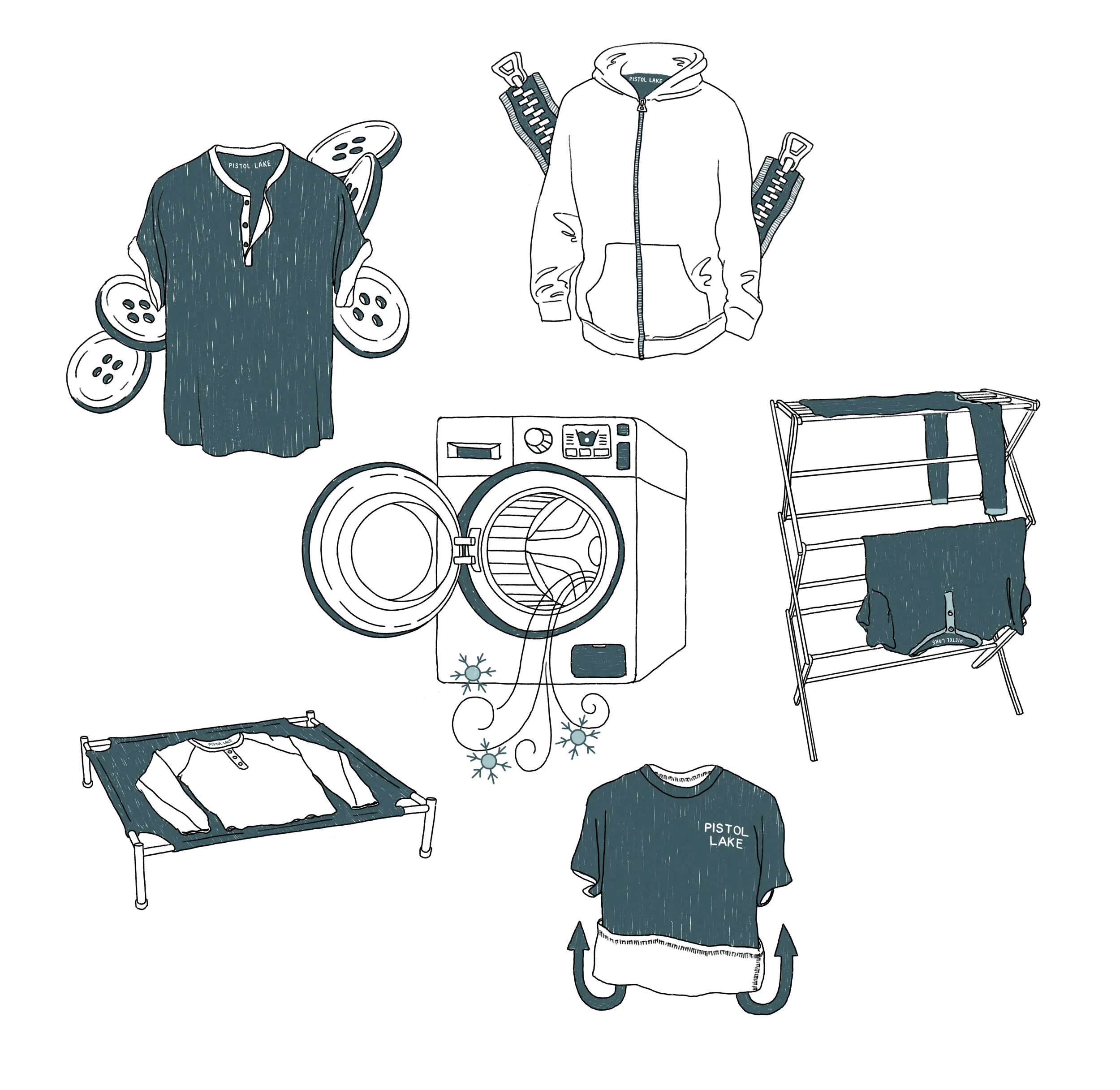 Commissioned, 2021Spot illustrations for clothing brand Pistol Lake