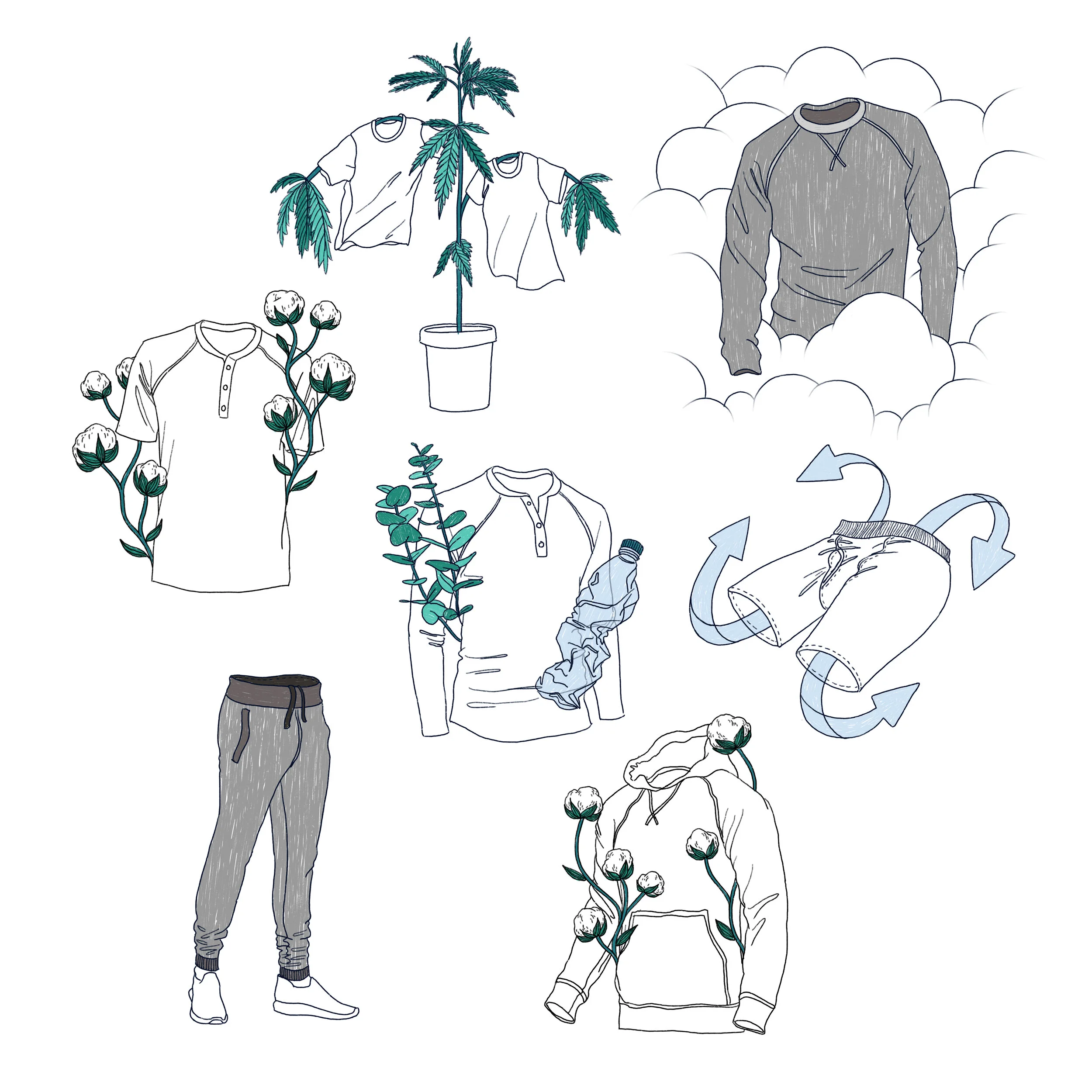 Commissioned, 2021Spot illustrations for clothing brand Pistol Lake