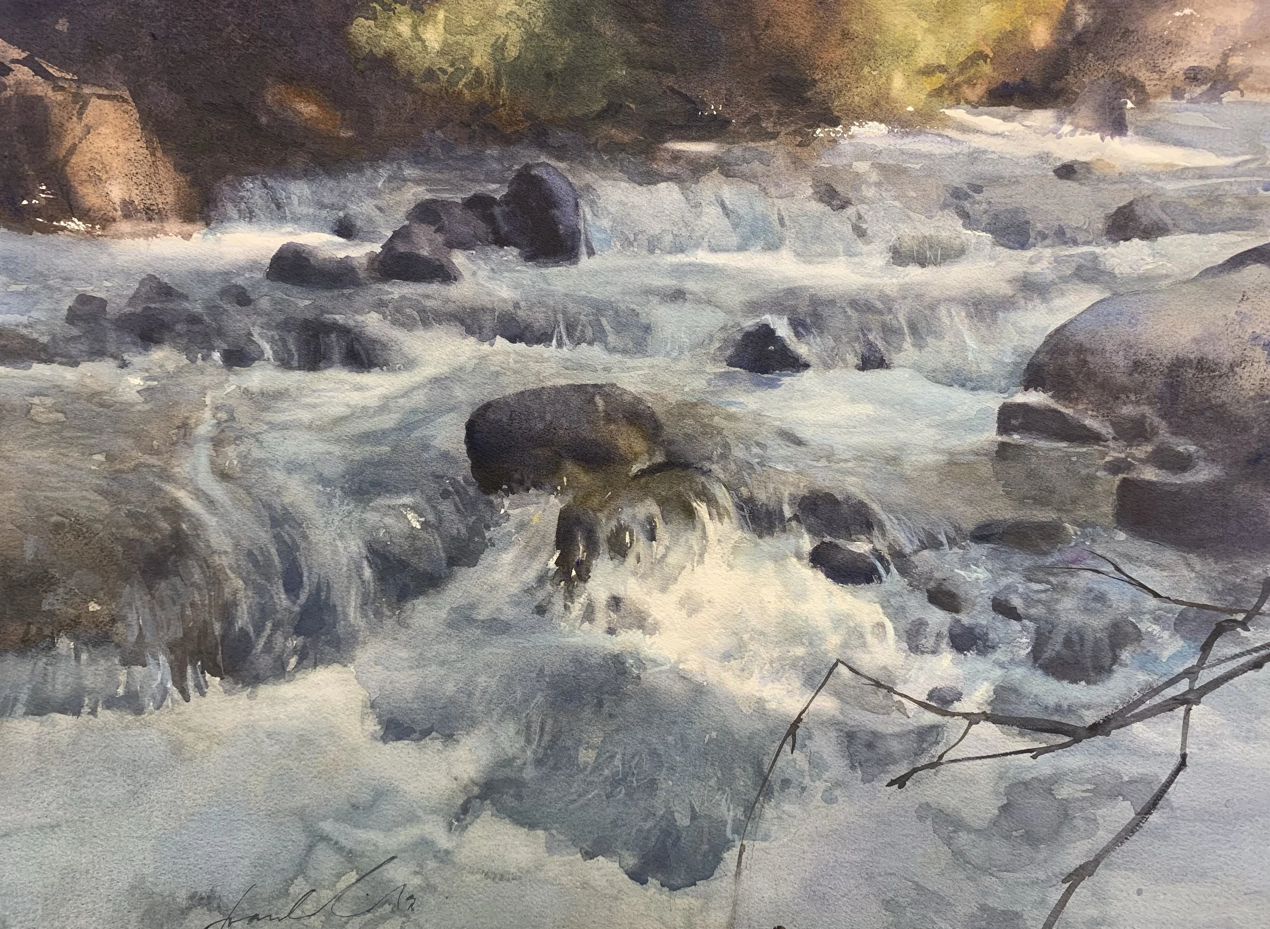 “Yosemite Rapids” (watercolor) by Frank Eber