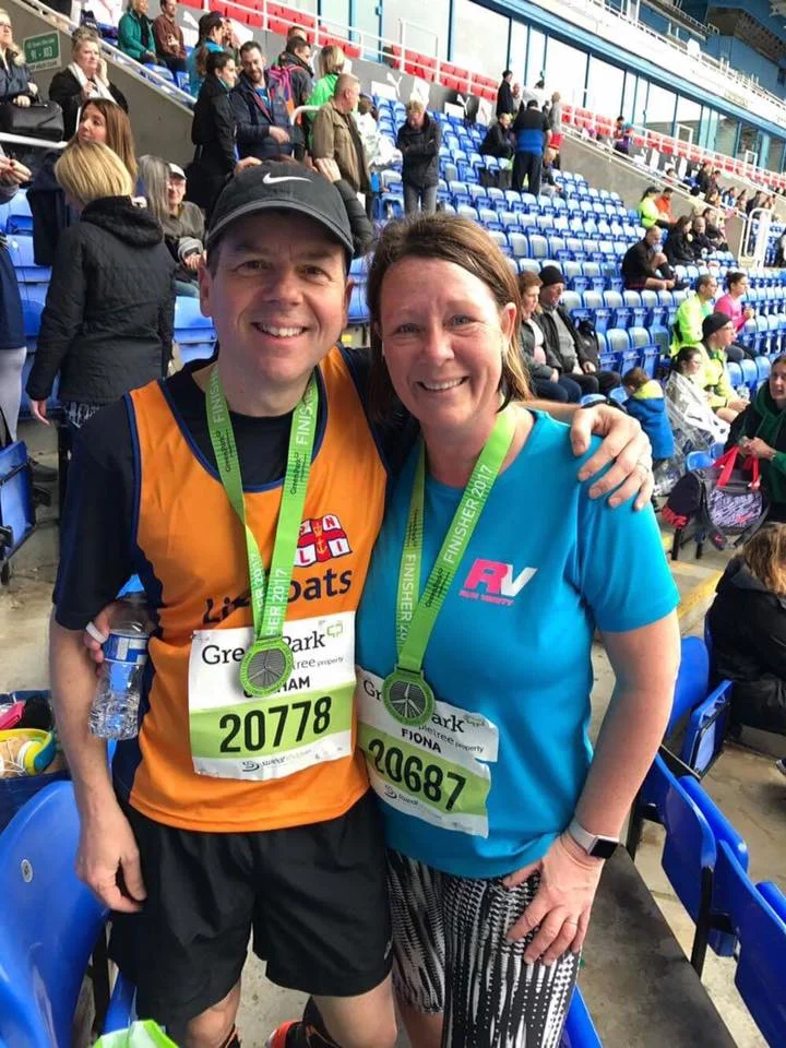 Fiona and Graham having finished the Green Park Challenge..Graham went on to complete the half marathon