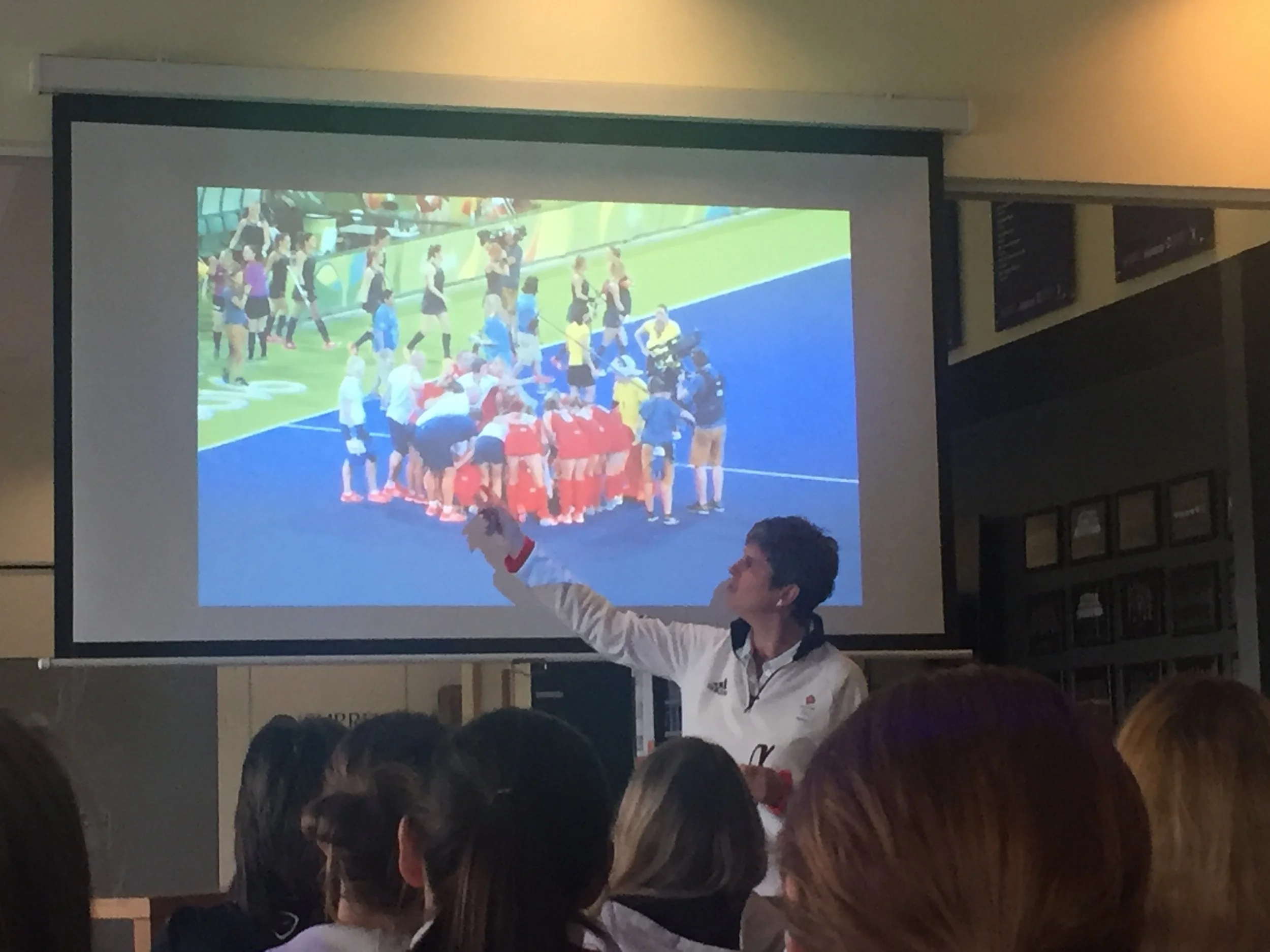 Kren Brown showing how team work won the England Hockey Squad Gold in Rio