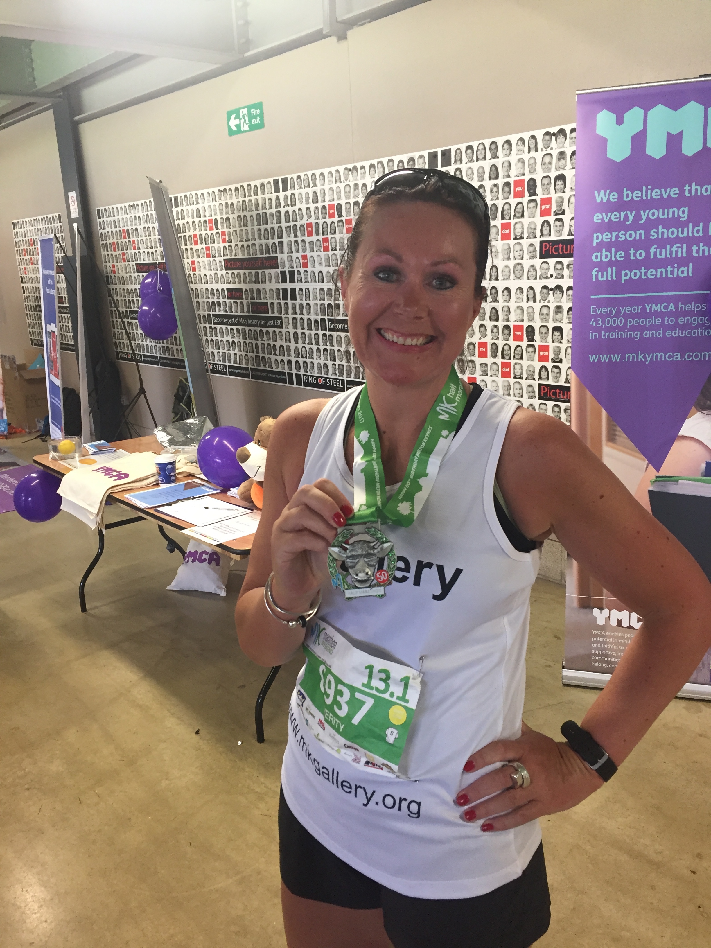 At the finish with an impressive medal celebrating 50 years of Milton Keynes