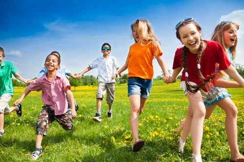 Group of running kids