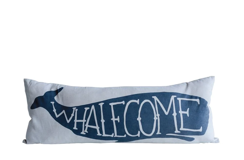 "Whalecome" Cotton Throw Pillow