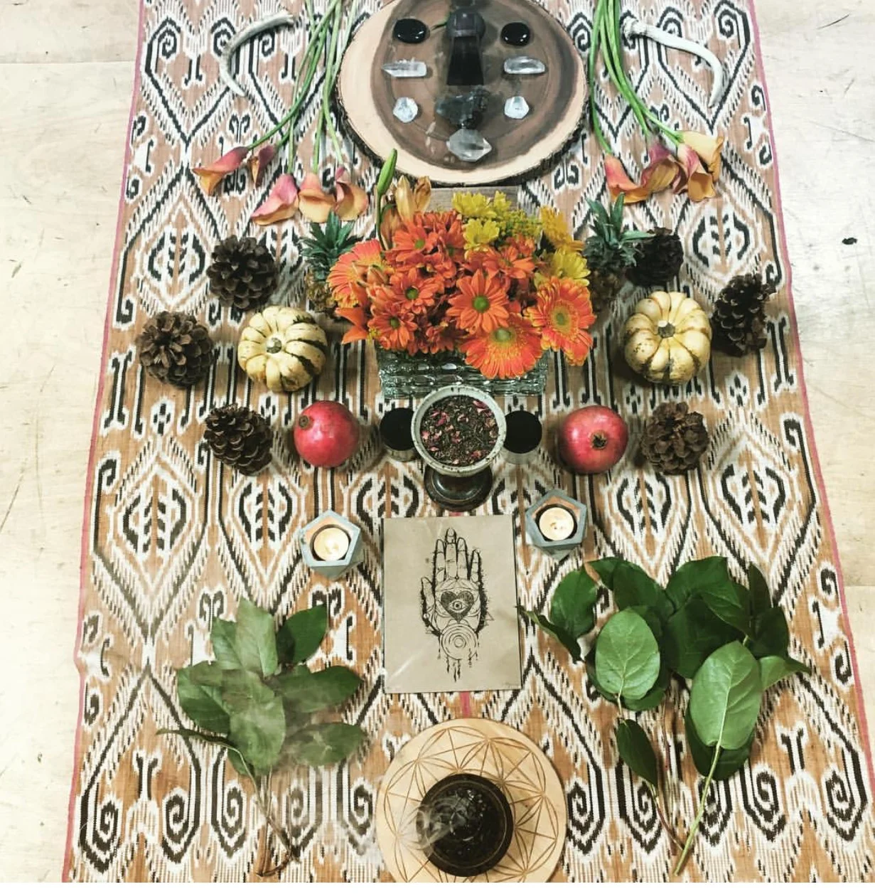 Lovely Solar Plexus and Sacral Chakra Altar just for the Women in attendance. Created by Hasnaa. Photo Credit: www.instagram.com/vibrationalmedicine