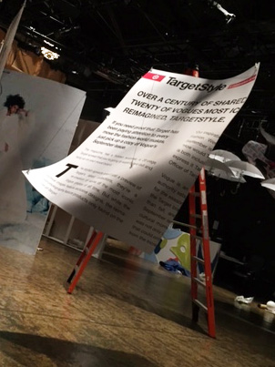 Target, in Vogue NYFW Kickoff Event 2015: Flying Pages (Sintra, Vinyl; 54”x74”x.25")