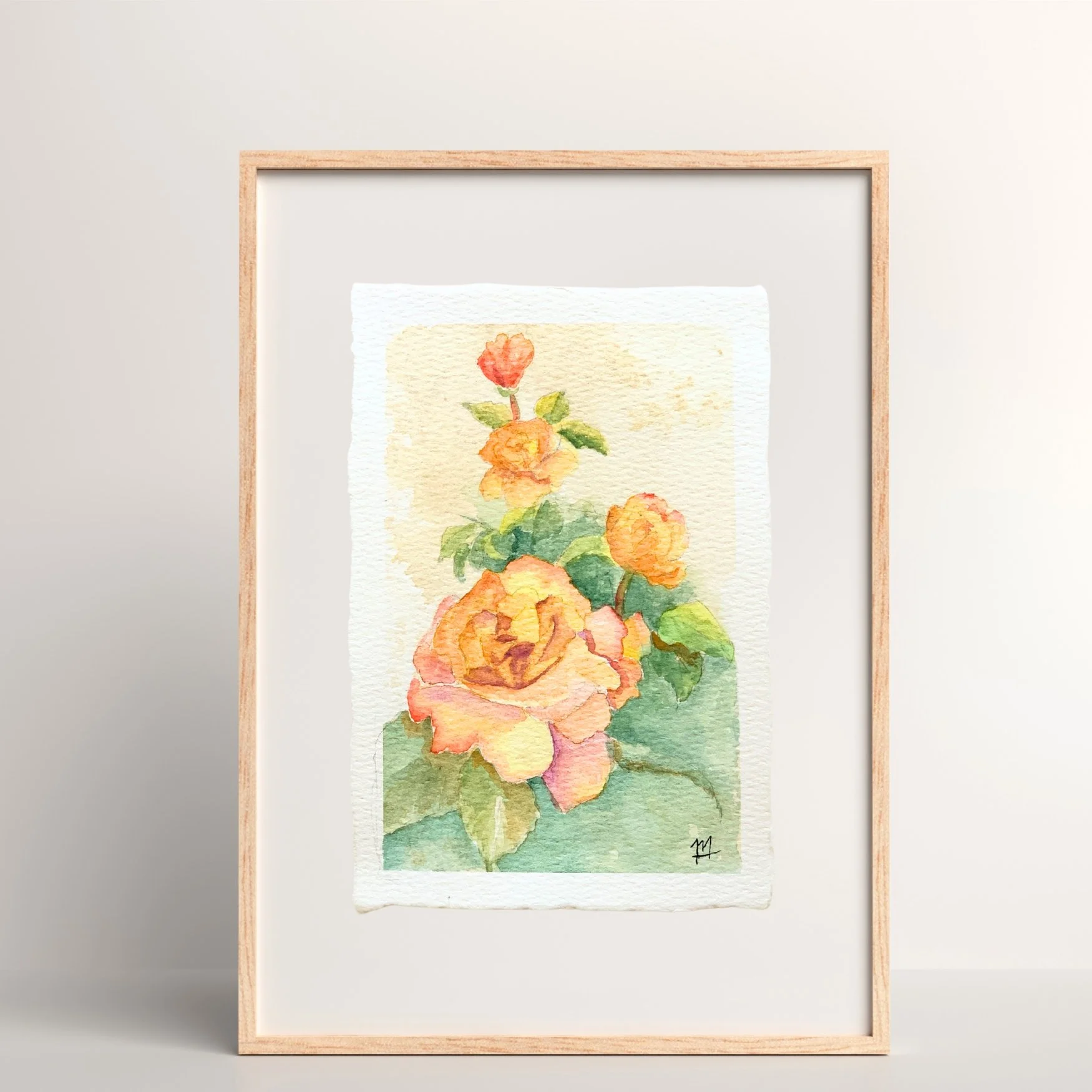 "Rose Concerto in Orange" 4x6 watercolor + coffee