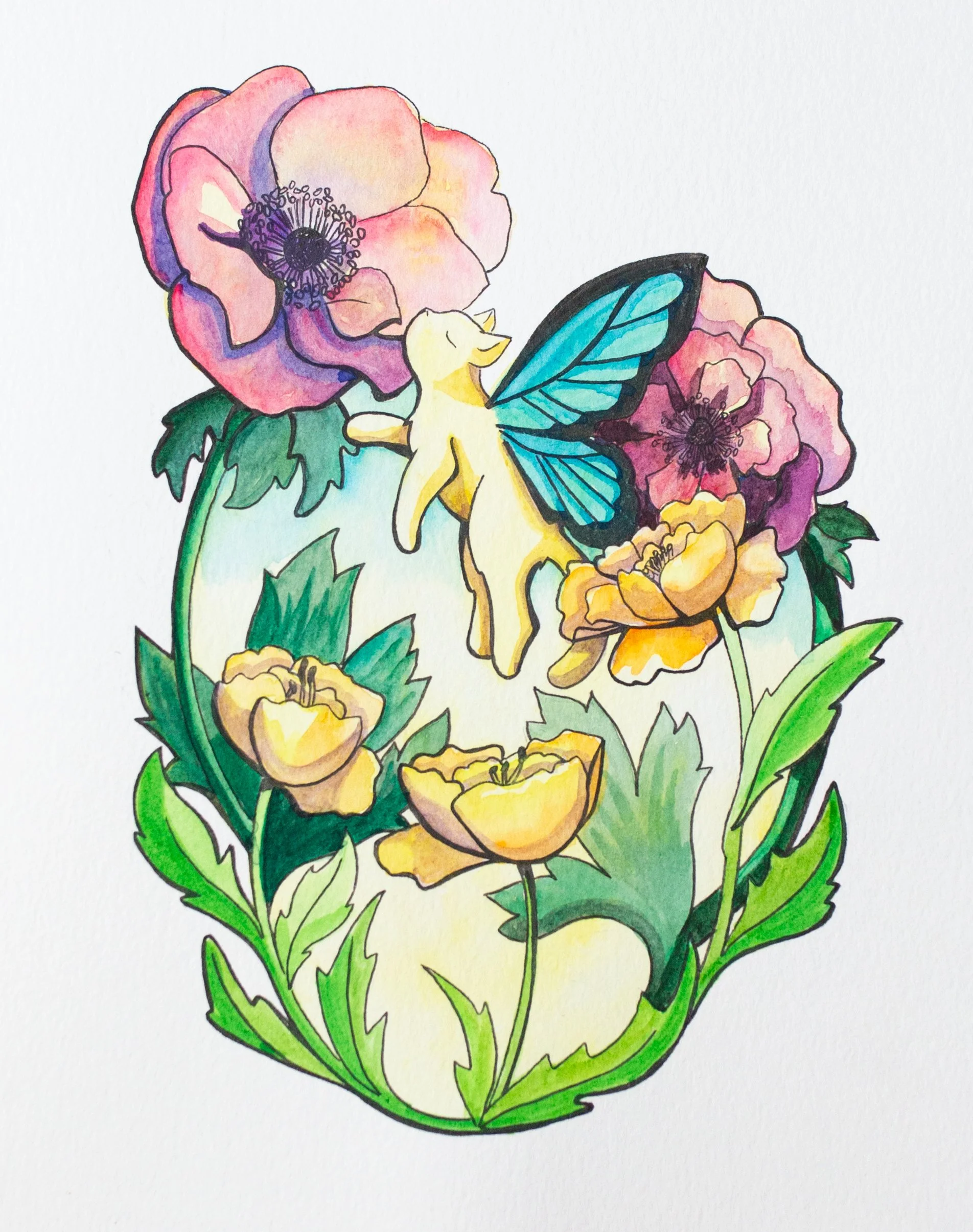 "Catterfly I" watercolor + micron pen