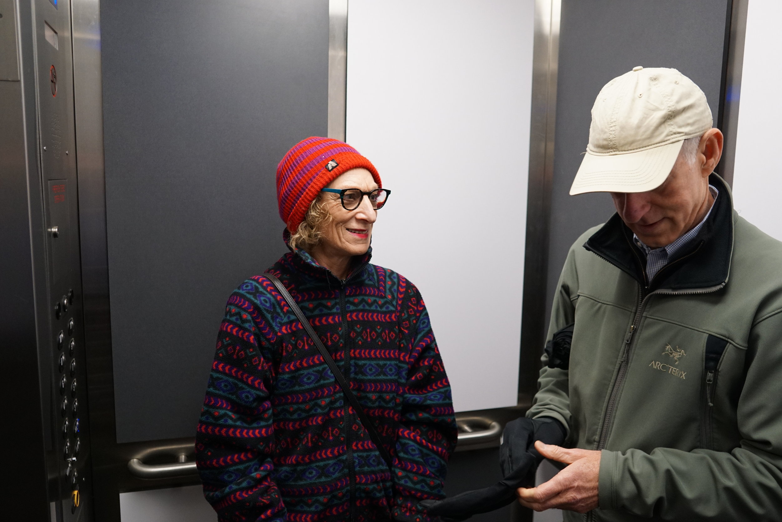 Mom and Dad in the elevator