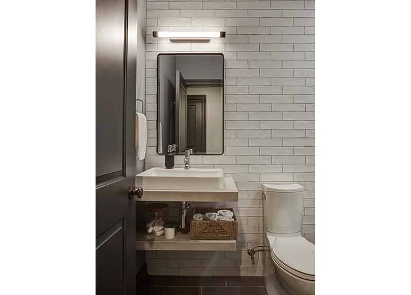 Pottery Barn mirror in Basement Bathroom