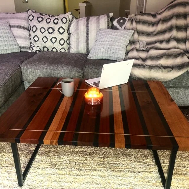 Mixed wood and resin coffee table