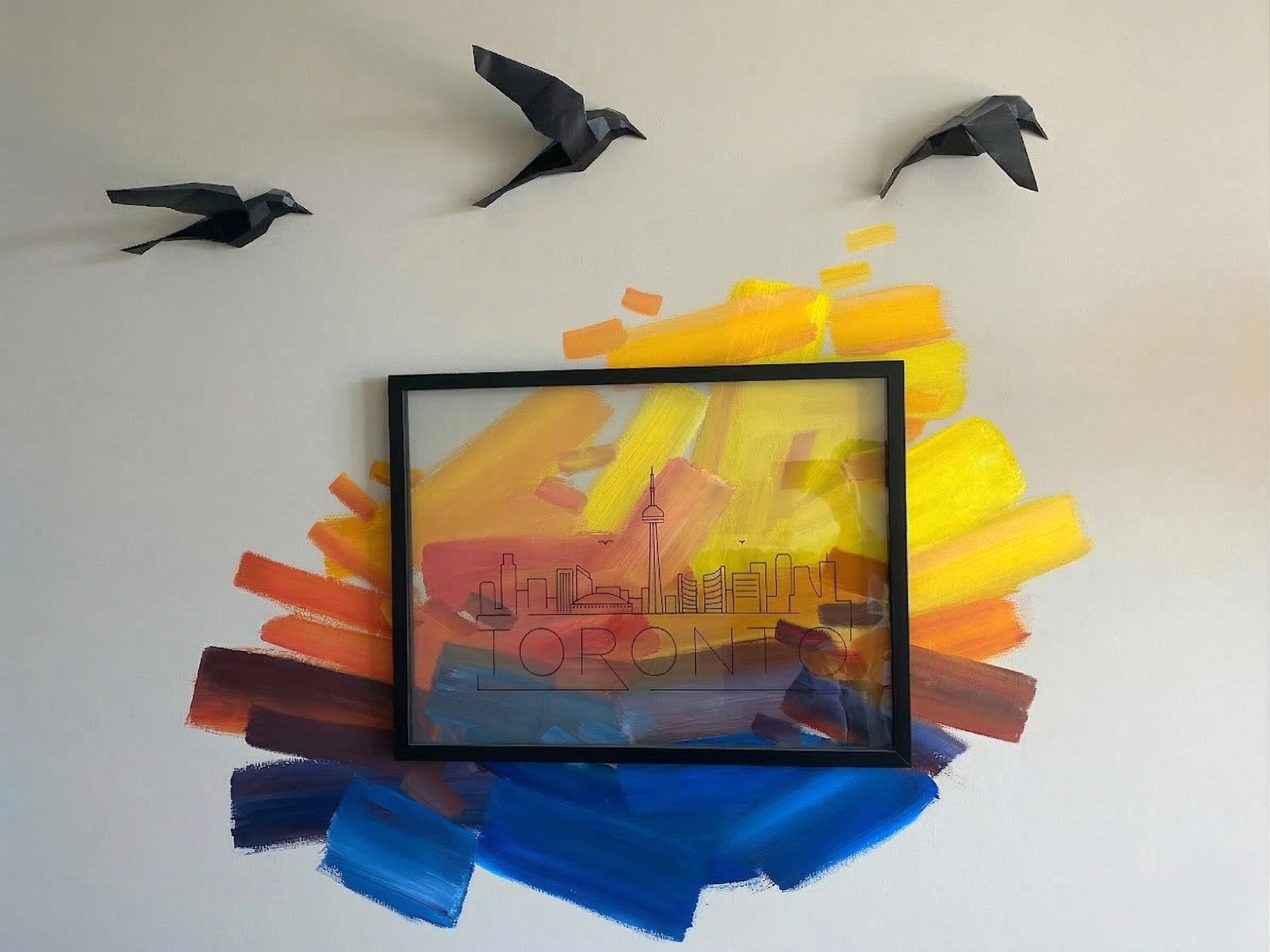 A mixed-media exploration of the Toronto skyline, blending expressive paintwork with dimensional elements to capture the city’s vibrant pulse.