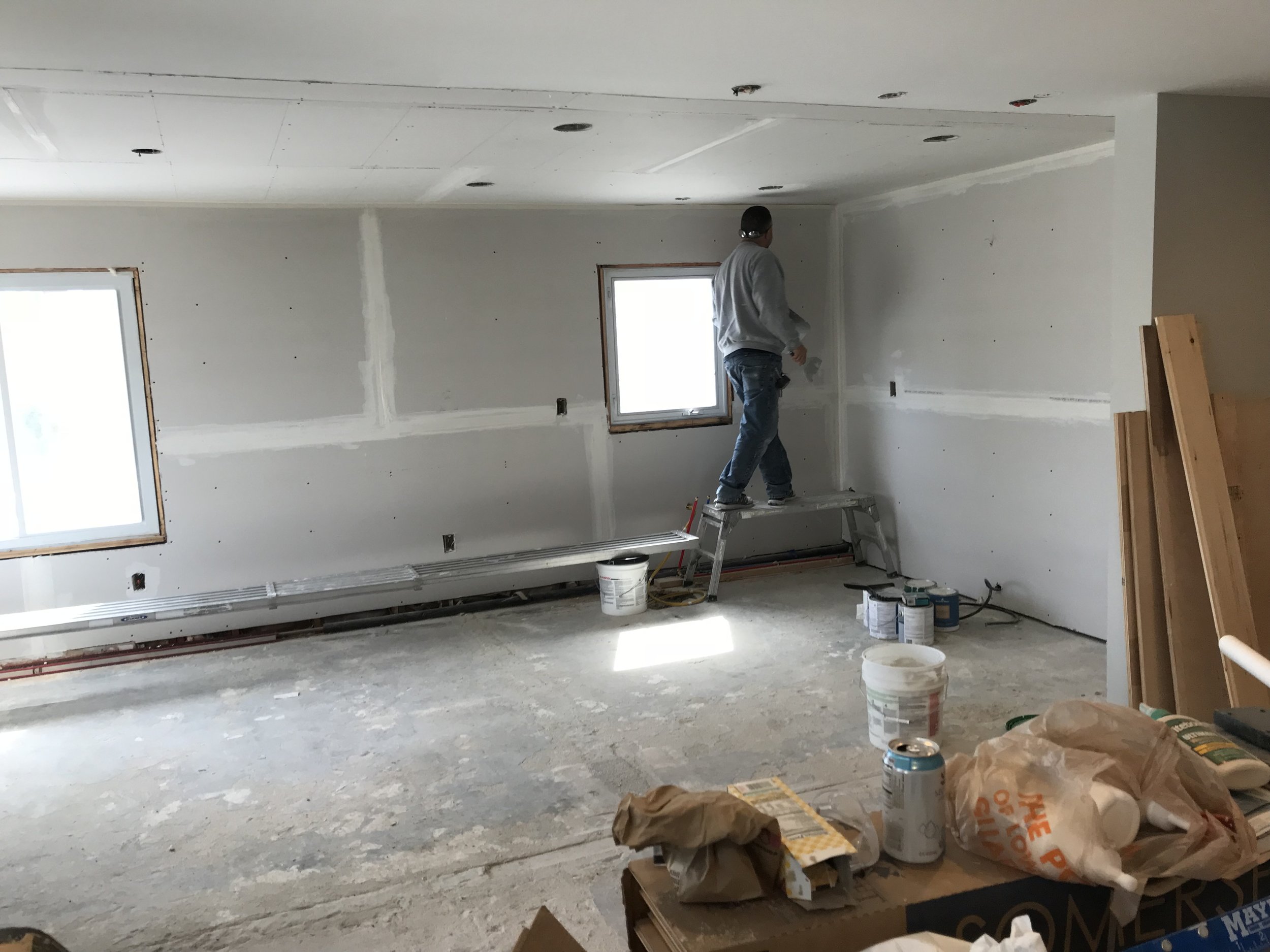 Shaw Remodeling - Progress photo - Kitchen and Living Room renovations - drywall - Niantic CT (2).jpg