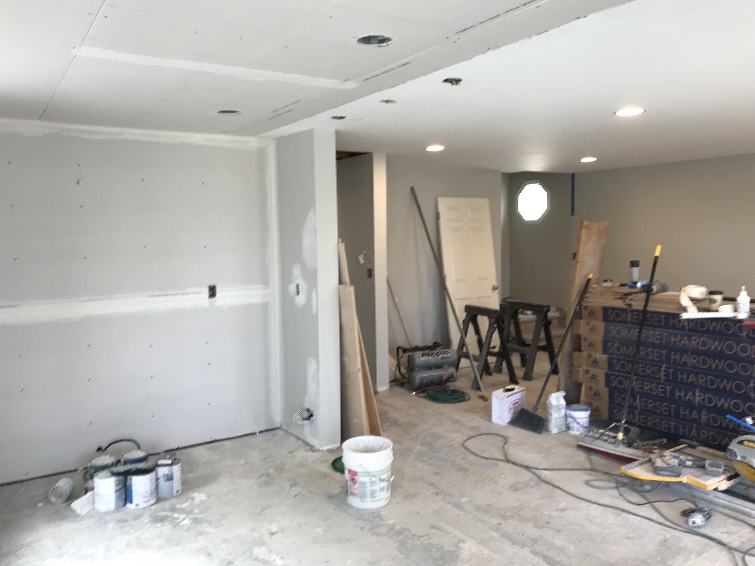 Shaw Remodeling - Progress photo - Kitchen and Living Room renovations - drywall - Niantic CT (4).jpg