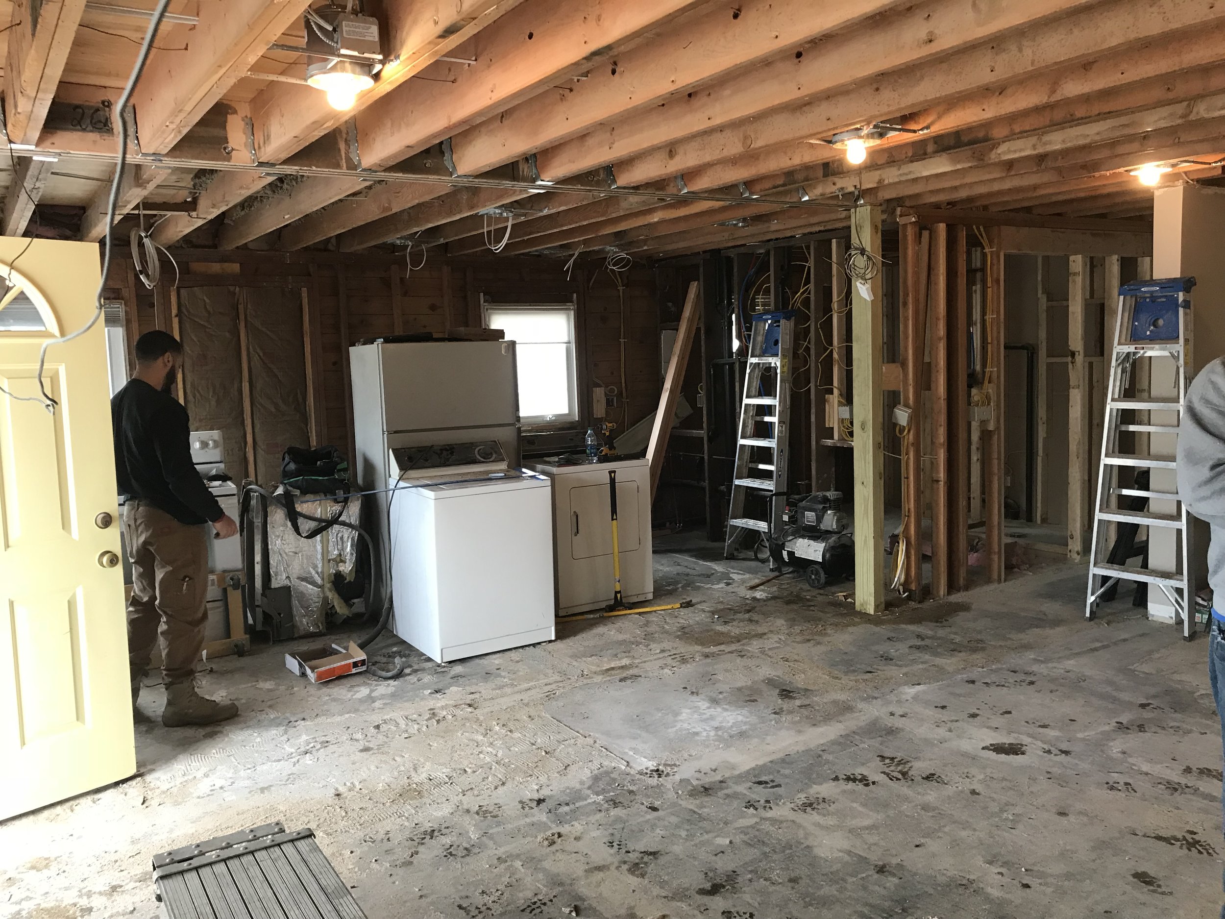 This first floor remodel includes kitchen, living room, and bathroom renovations. The overall project includes demo, framing, installing new insulation, drywall, priming/painting, installing new floors and doors, brand new cabinets and countertops, new vanity, trim, new plumbing, electrical and recessed lighting. # kitchendesign # bathroomdesign # openconcept # remodeling # niantic # currentdesignsituation