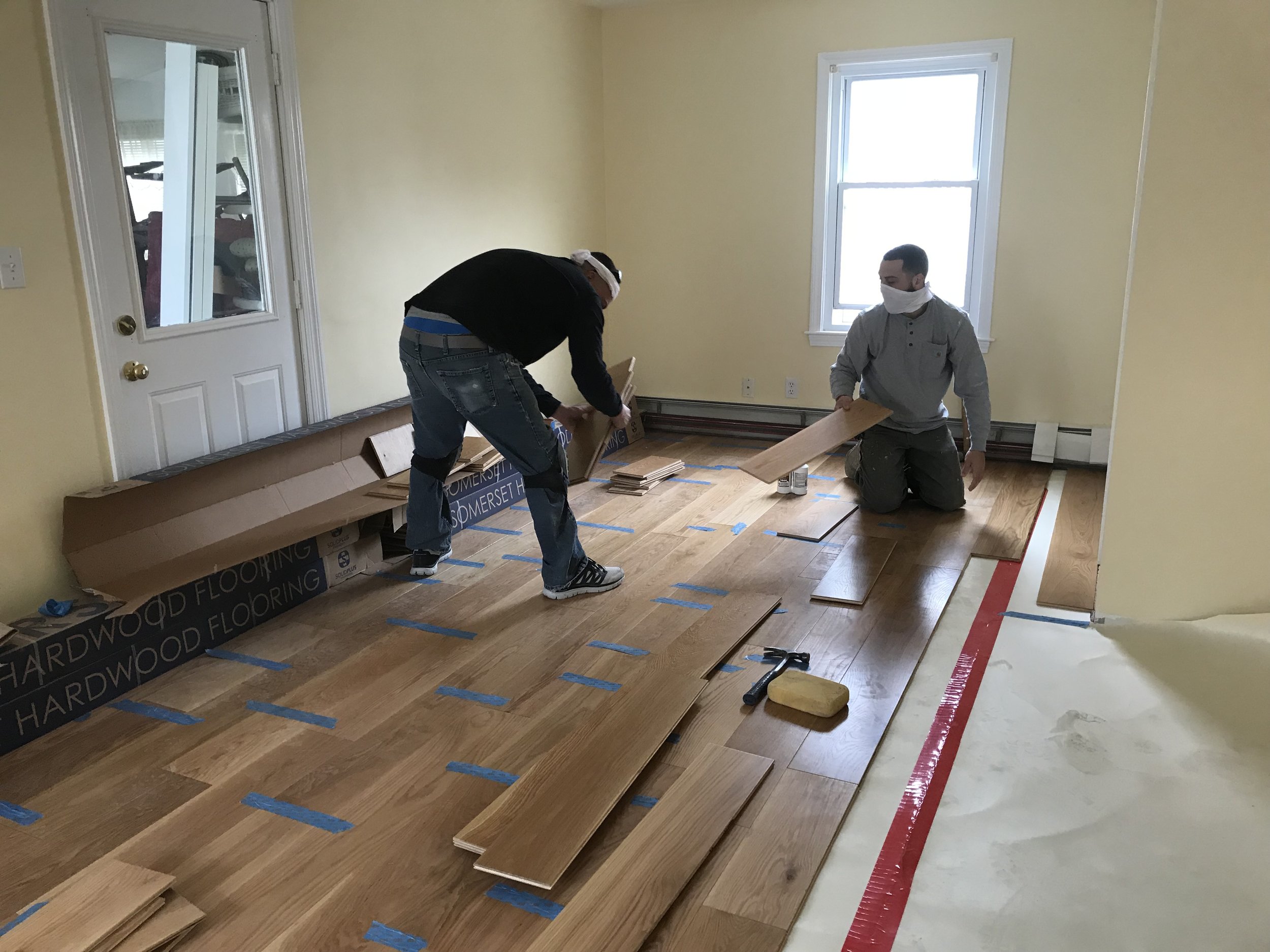 This first floor remodel includes kitchen, living room, and bathroom renovations. The overall project includes demo, framing, installing new insulation, drywall, priming/painting, installing new floors and doors, brand new cabinets and countertops, new vanity, trim, new plumbing, electrical and recessed lighting. # kitchendesign # bathroomdesign # openconcept # remodeling # niantic # currentdesignsituation