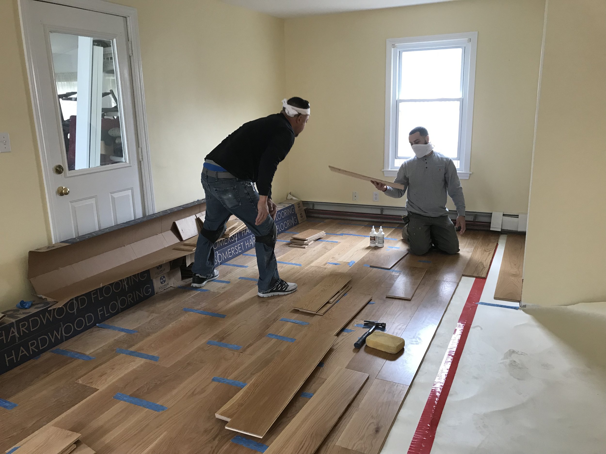 This first floor remodel includes kitchen, living room, and bathroom renovations. The overall project includes demo, framing, installing new insulation, drywall, priming/painting, installing new floors and doors, brand new cabinets and countertops, new vanity, trim, new plumbing, electrical and recessed lighting. # kitchendesign # bathroomdesign # openconcept # remodeling # niantic # currentdesignsituation