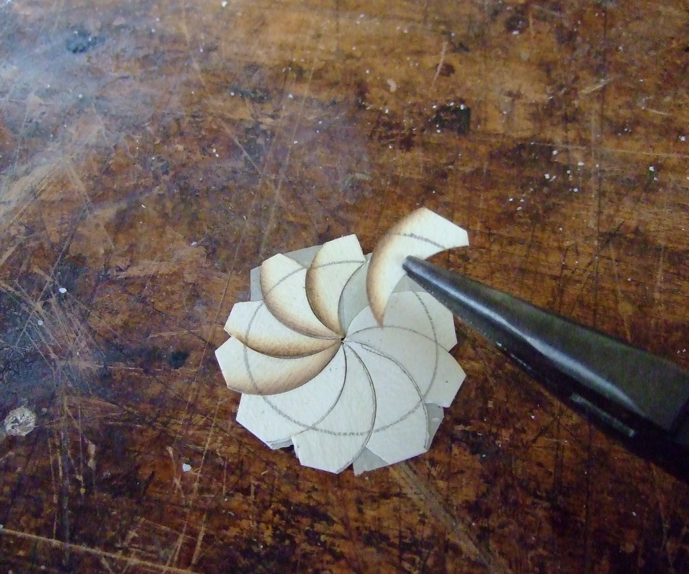 Assembling the pinwheels.