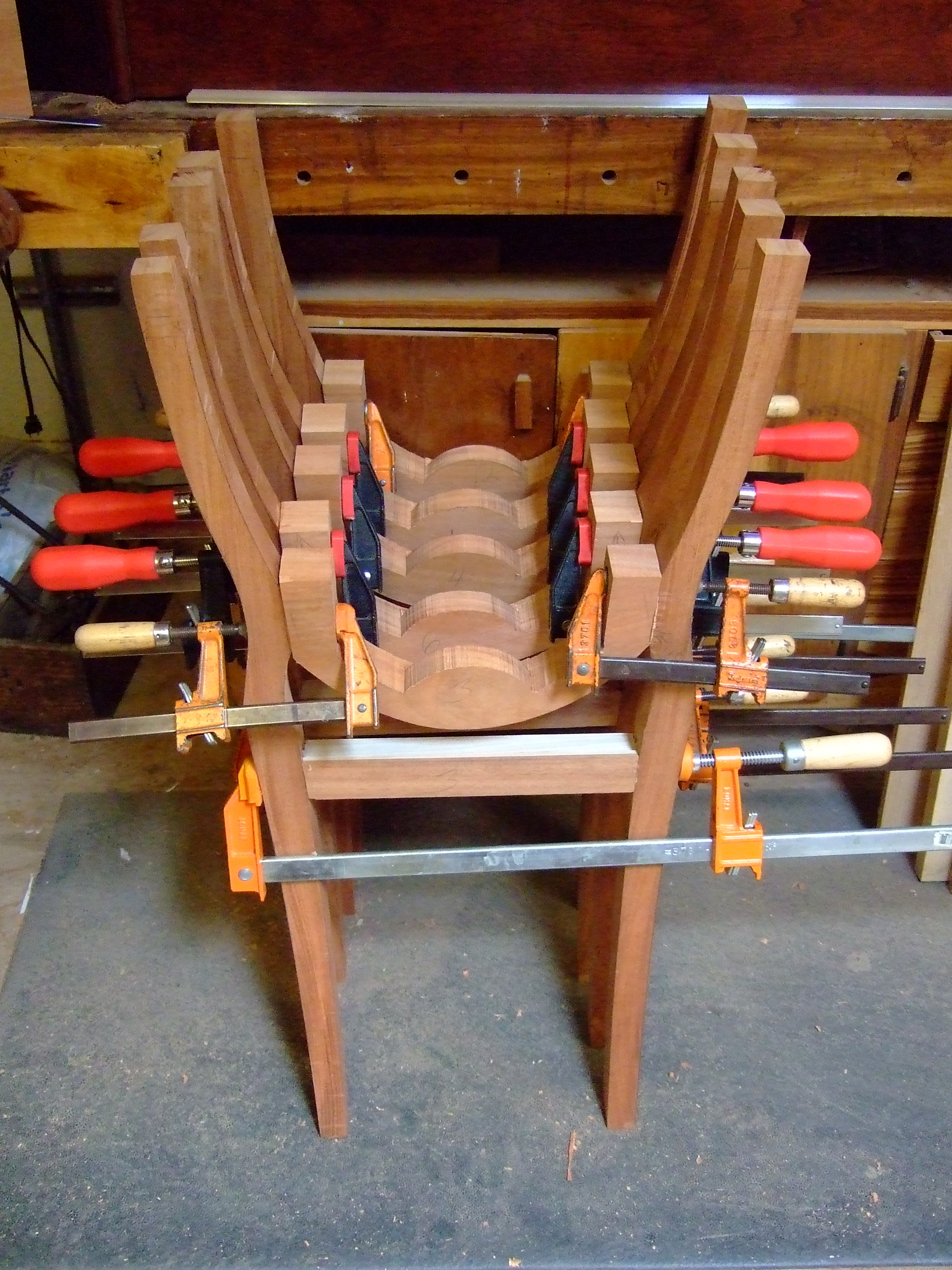 Glueing up the rear seat rail and the bottom of the splat.