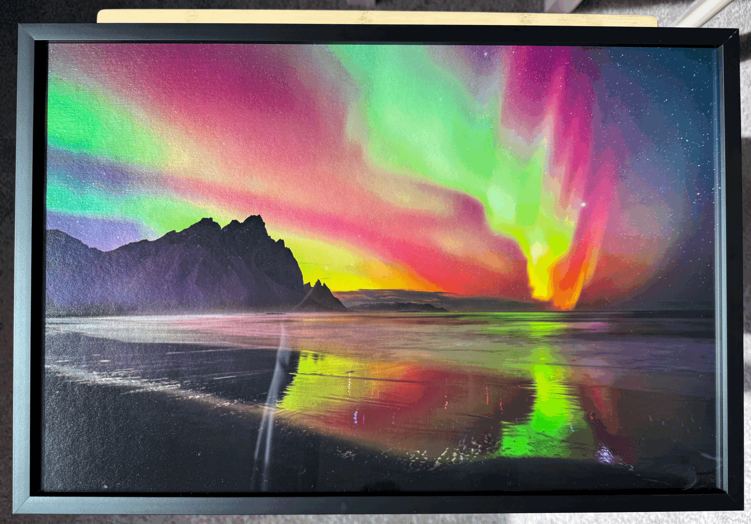 auroras! jupiter! volcanic beach!! 12x18 Black Metal Modern Gallery Frame on Metallic Paper