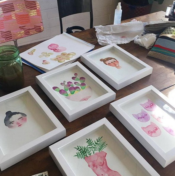 @hysterixa watercolor’s in white shadow boxes