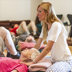 The Poise Project Team Member, AT teacher Morgan Rysdon, teaching the Alexander-based "Active Rest" process for self-management to reduce stressful overstimulation and restore natural poise