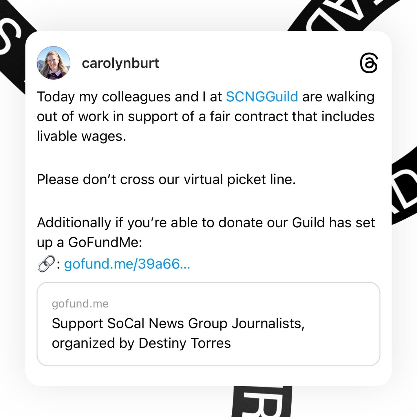 Link in my story if you&rsquo;re able to donate. 

⛔️ As part of #SCNGWalkout we are asking that for today you please do not cross our virtual picket line and read any articles from our 11 publications. ⬇️⬇️⬇️
OC Register

LA Daily News

Press-Enterp