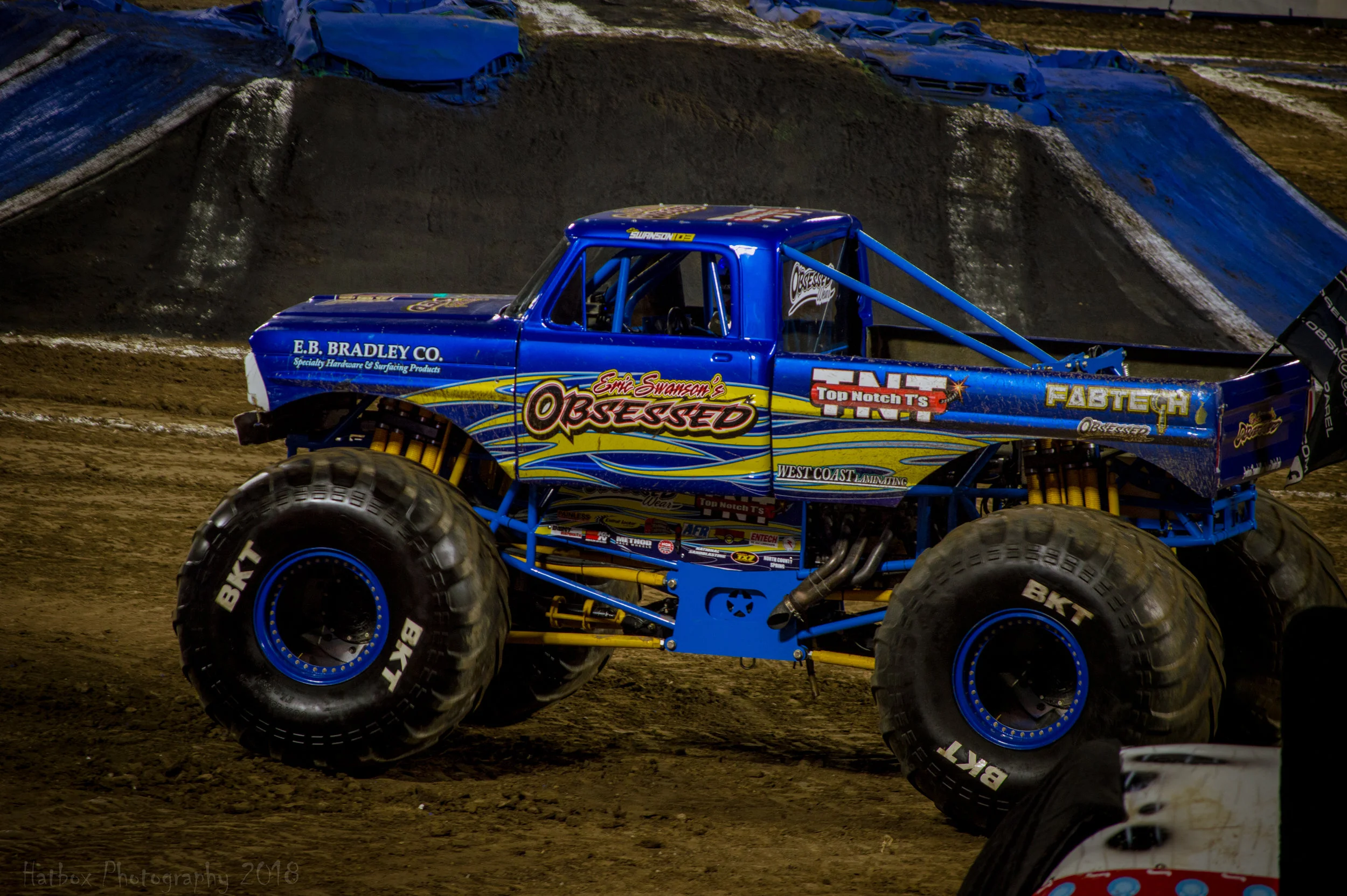 Obsessed is driven by Eric Swanson, the son of long time Obsession driver Rick Swanson. Eric is a young gun in the sport but is capable of scoring big on any given night. In Anaheim, Eric lost in round 2 of racing to the eventual winner Black Pearl and finished middle of the pack in both the two wheel challenge and freestyle. Eric has a bright future ahead of him and continues to learn at each and every event. Watch out for this truck in the near future. 