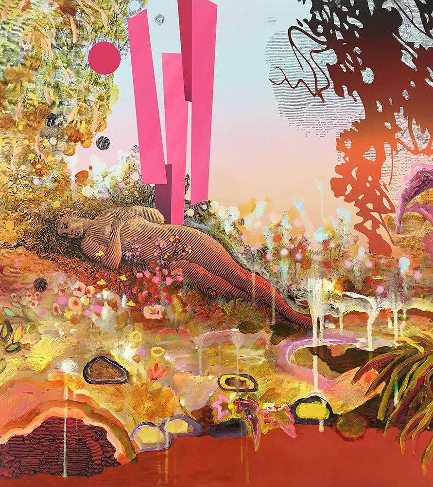 We bring our own sex , 2017, 60 cm x 55 cm, oil, enamel and digital print on aluminium