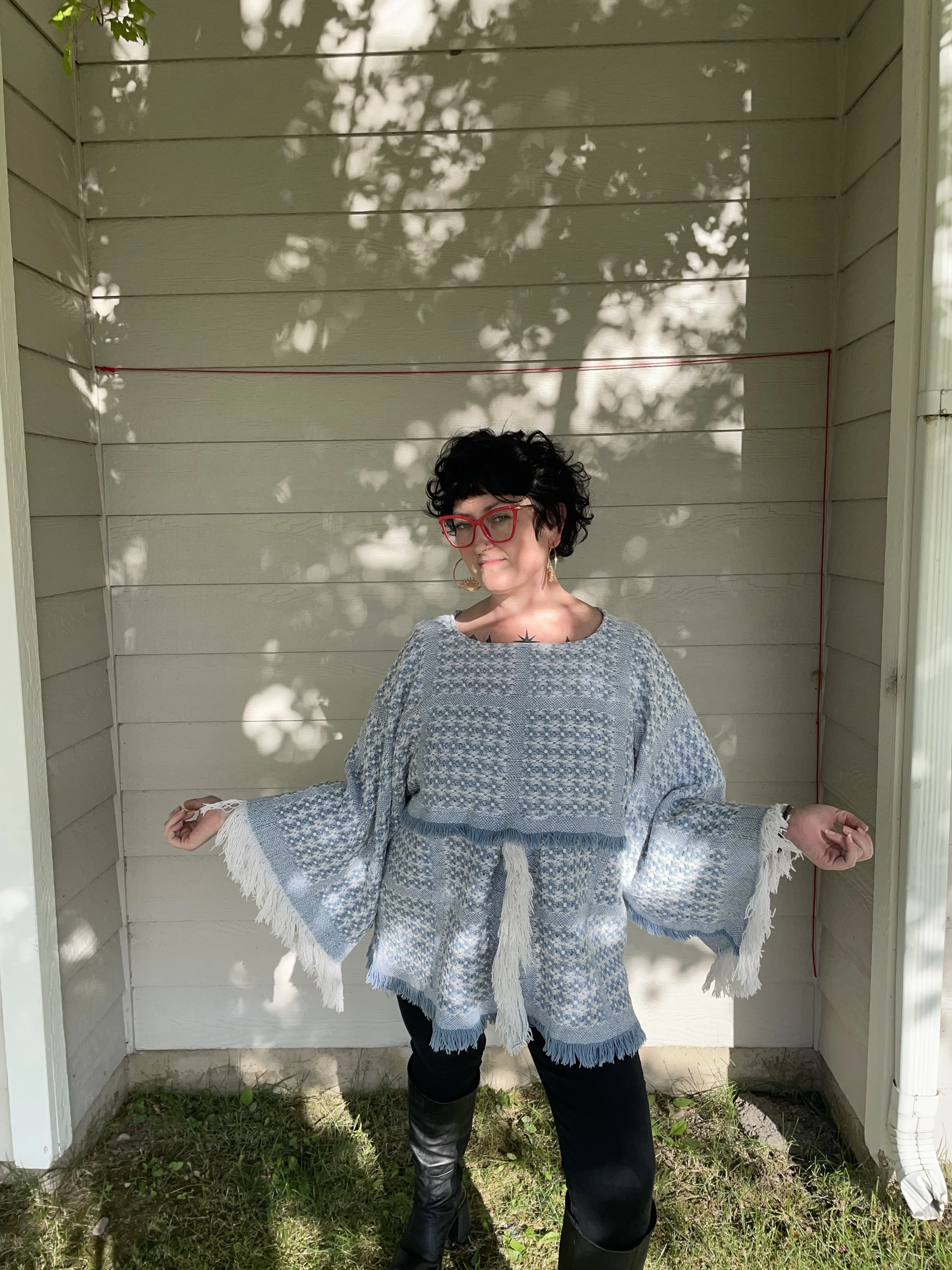 Warm Bulky Cotton Blanket Turned Fringed Sweater