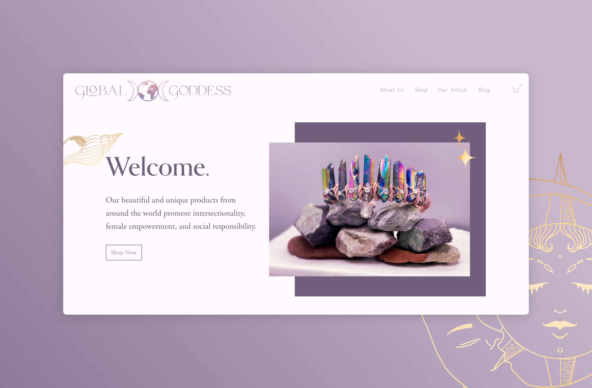 homepage above the fold design for Global Goddess e-commerce business 