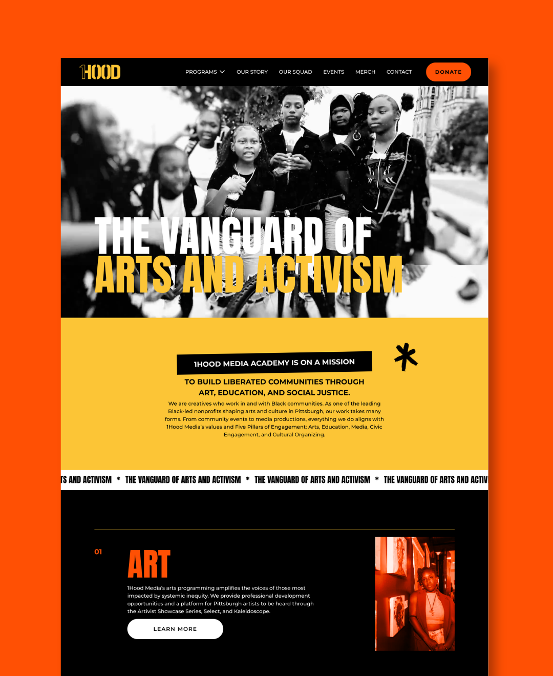 Website design for the amazing non-profit 1Hood Media for Red Tree Web Design based out of Pittsburgh Pennsylvania 