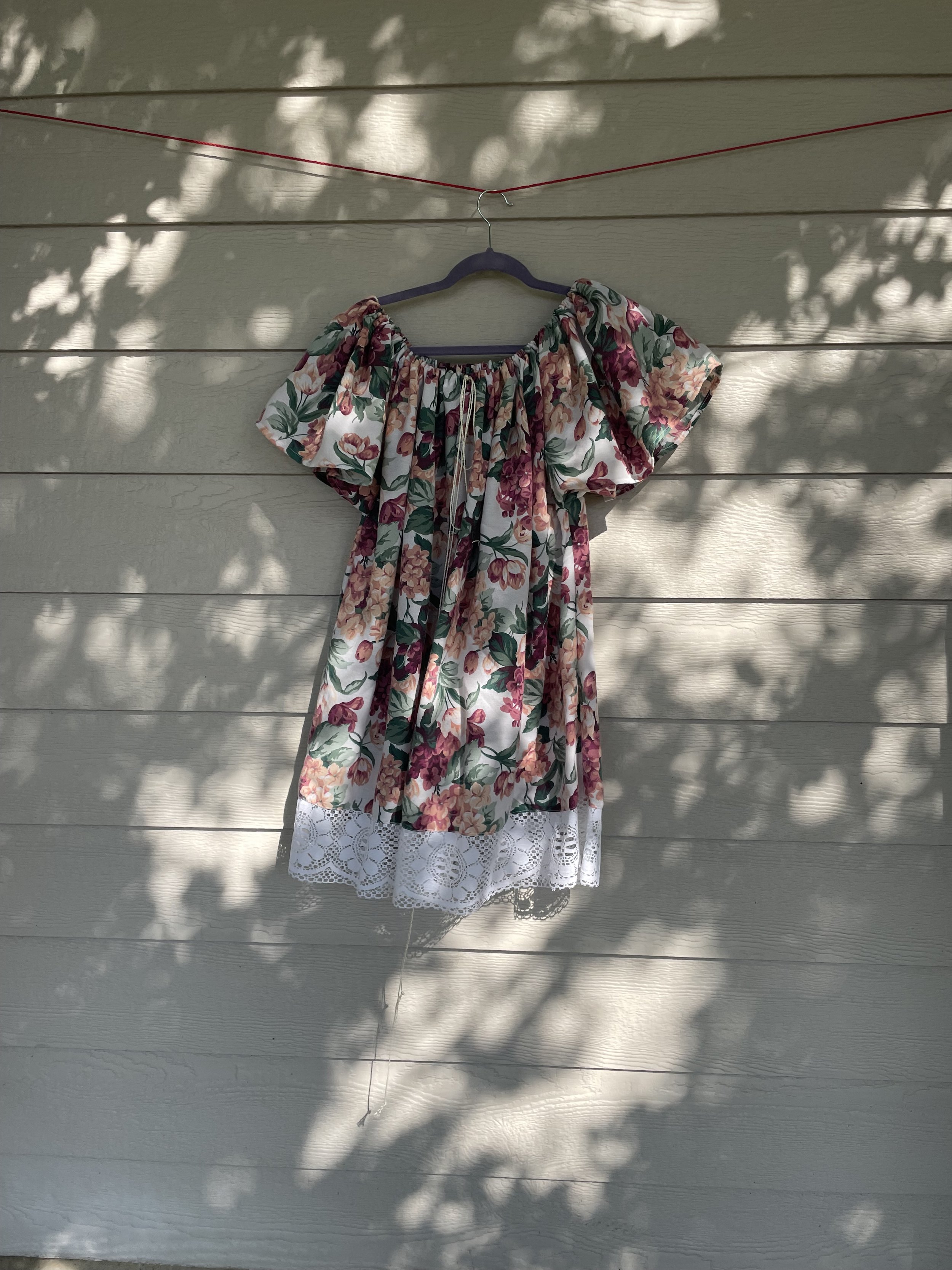 Retro Sheets Turned Babydoll Dress with Wide Lace Trim