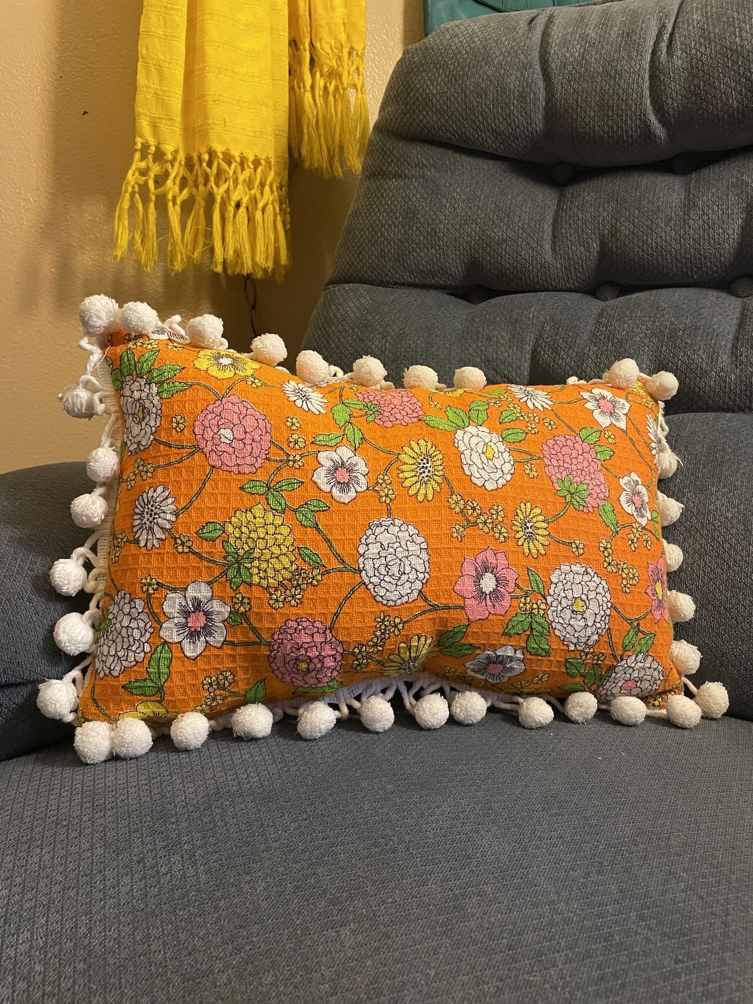 Yellow Retro PomPom Pillows
