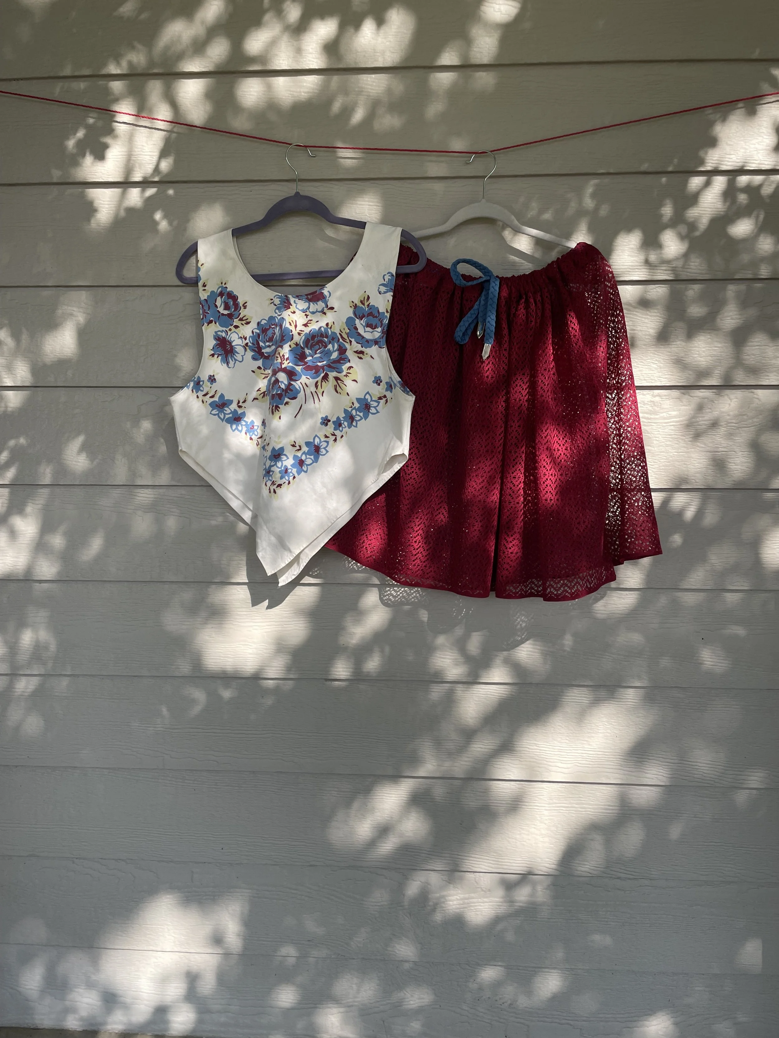 Vintage Tablecloths Turned Crop Top and Skirt Set