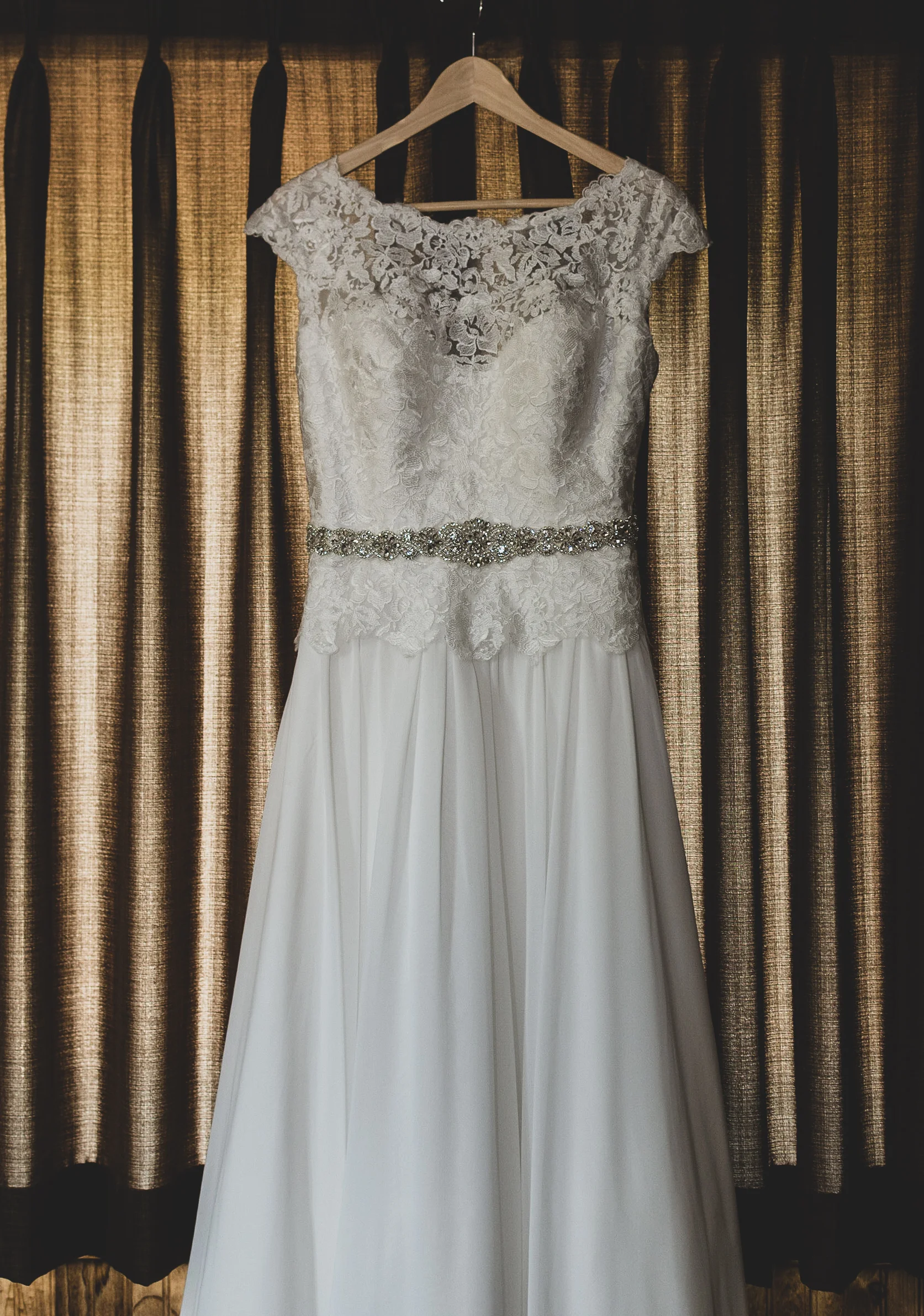 Wedding Dress hanging in window