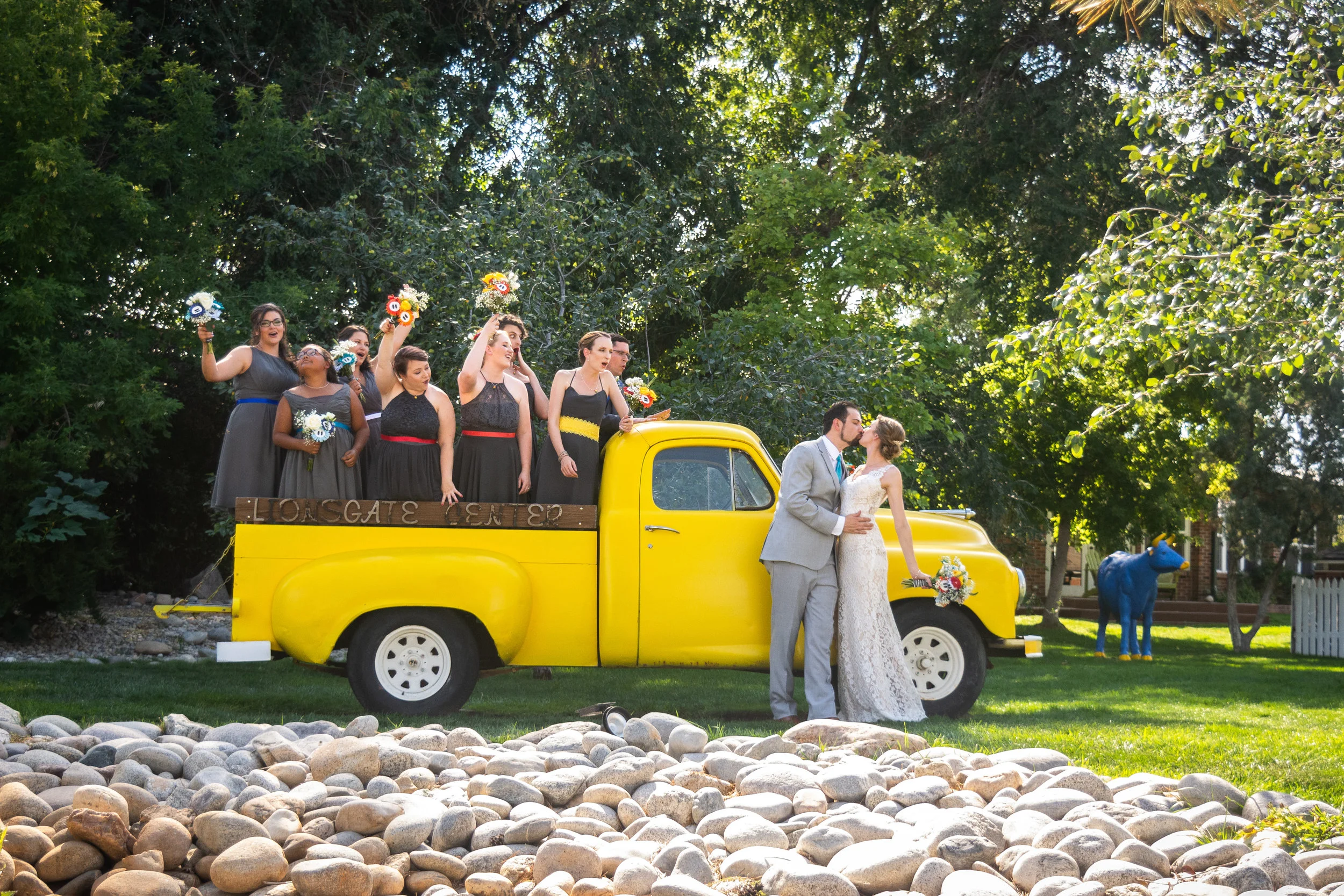 Bridal Party at Lionsgate Event Center with Yellow Truck