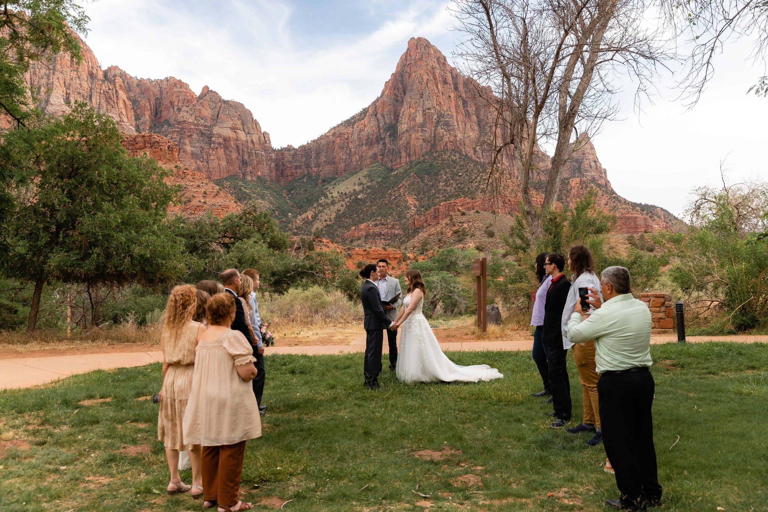 Intimate wedding ceremony at Zion south campground amphitheater