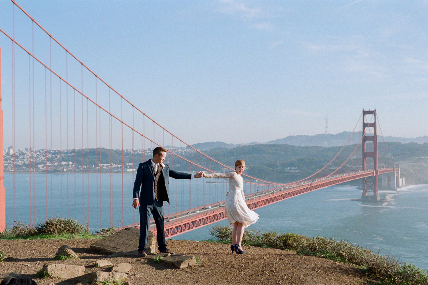 Marin Highlands Golden Gate Bridge viewpoint fine art film wedding photography