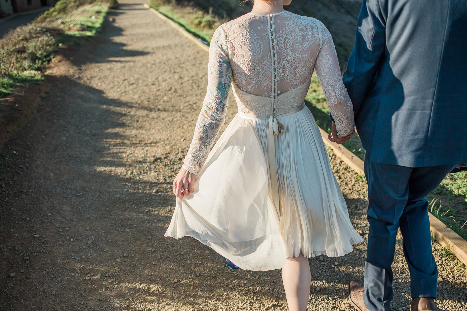 Bride and groom adventure walking picture