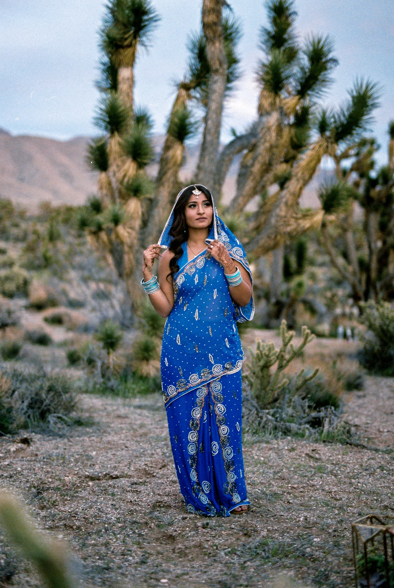 Indian traditional nepali saree desert elopement fine art film Fuji 400h