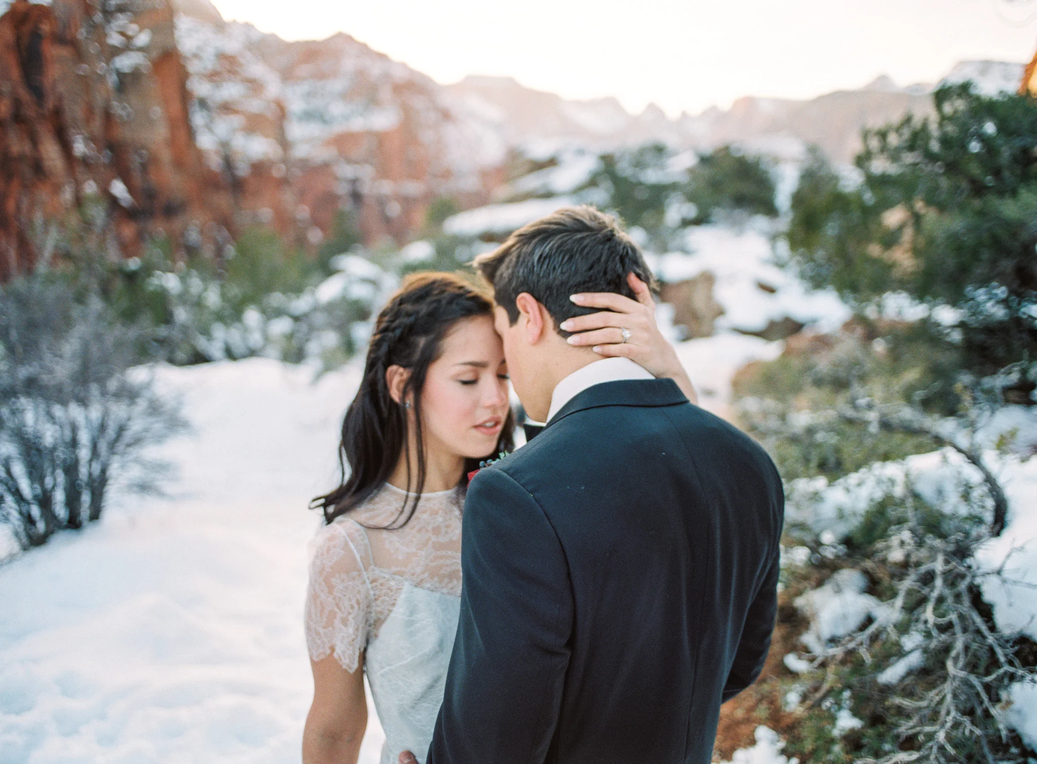 Soft film elopement wedding photography Zion National Park