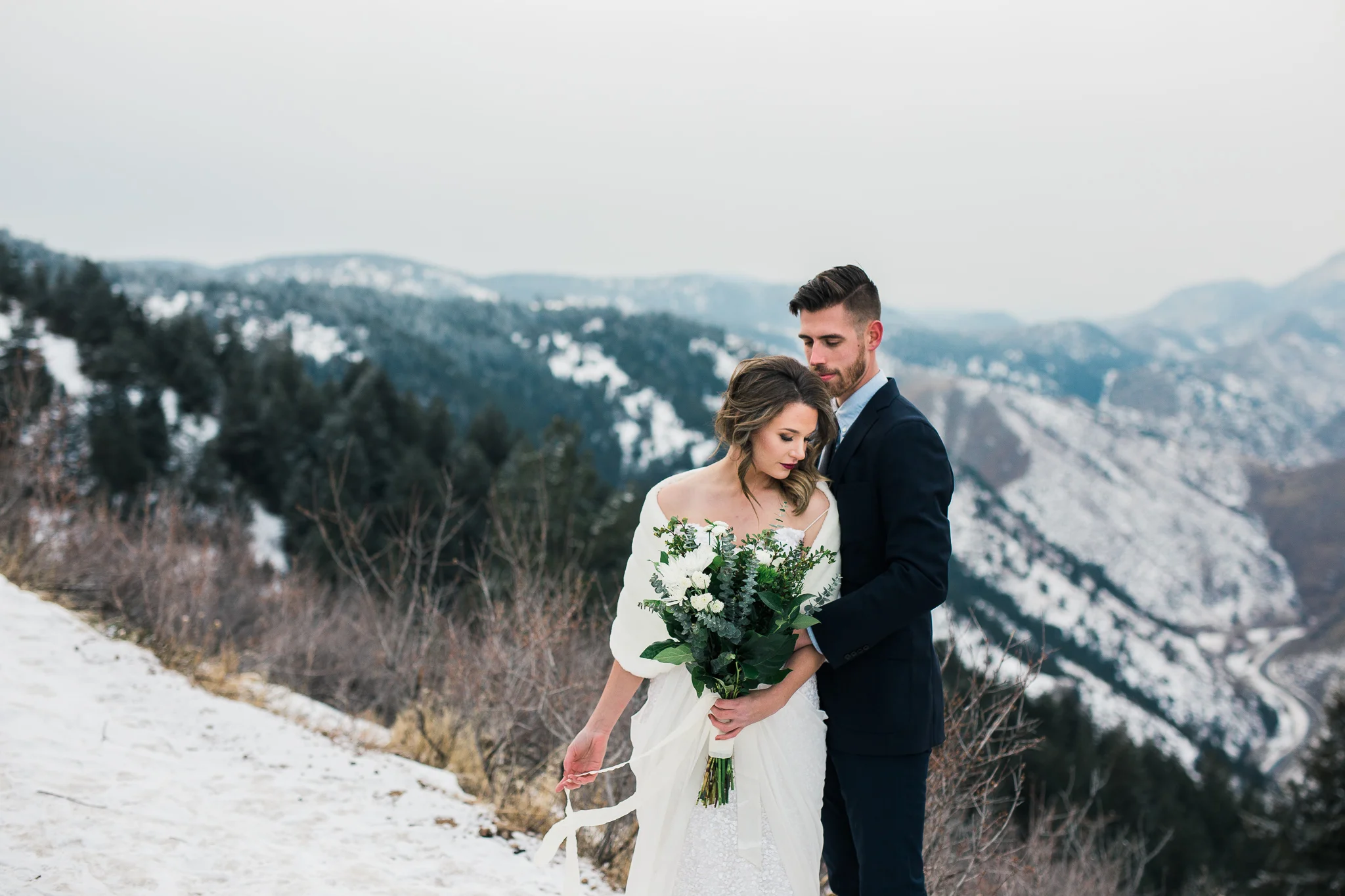 Unconstructed bouquet Colorado winter elopement