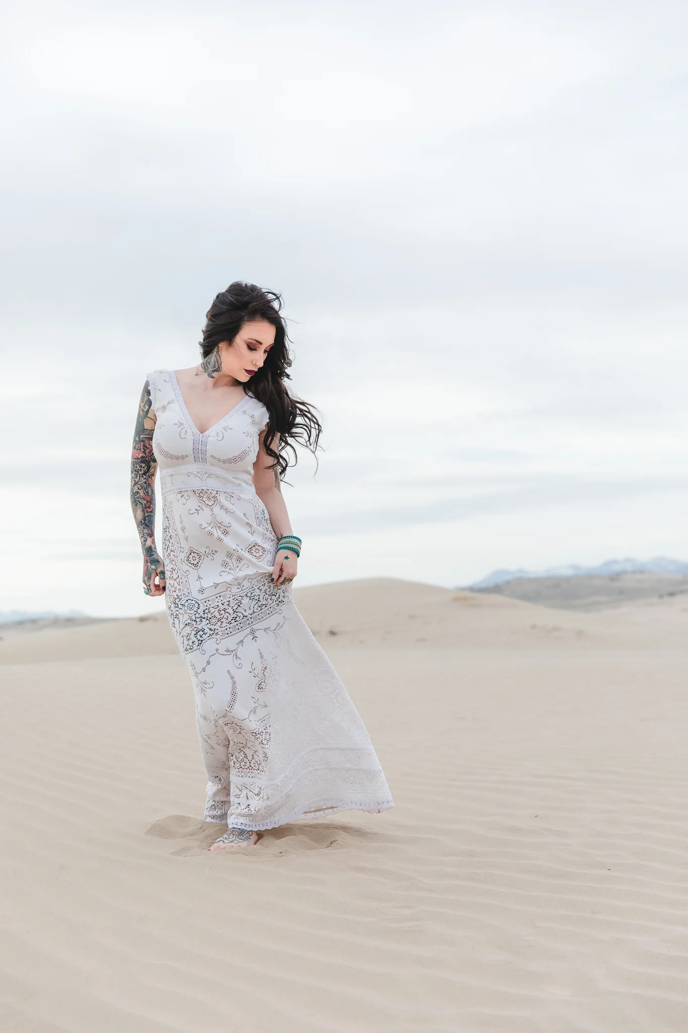Elegant Tattooed Bride Little Sahara Elopement Utah