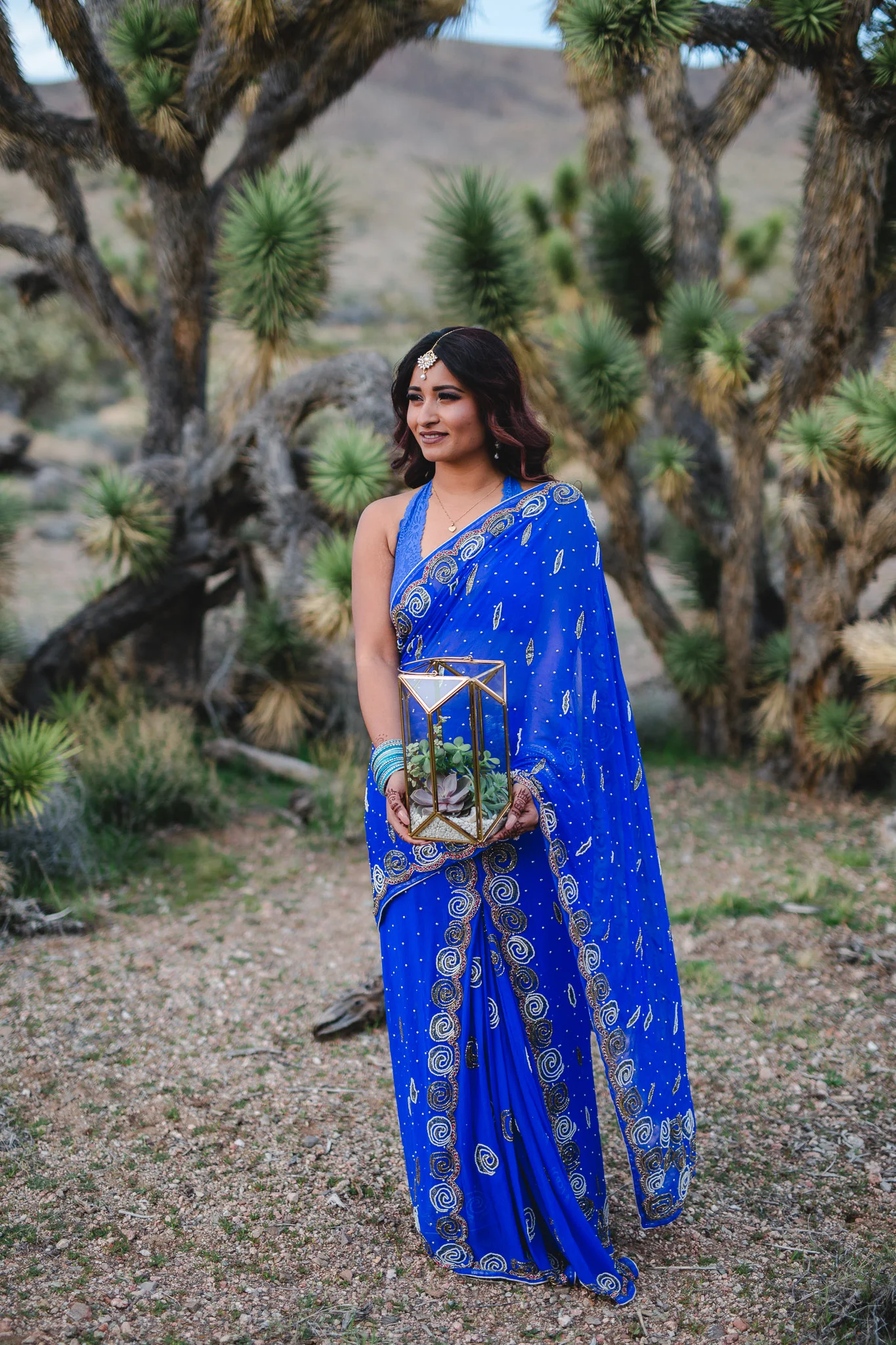 Nepali Indian Saree Succulent Terrarium Utah Desert Elopement