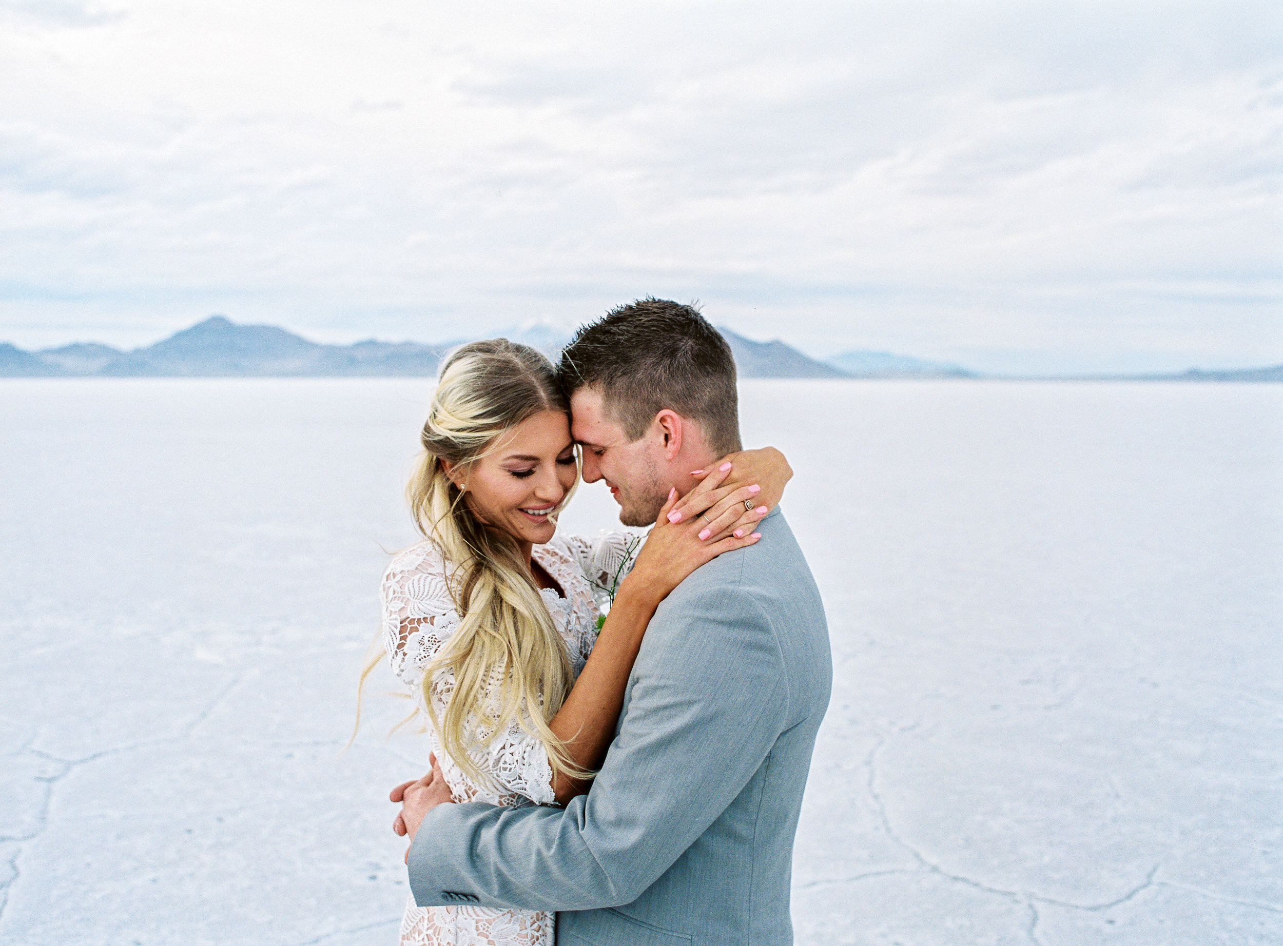 Destination elopement at the bonneville salt flats in Utah on fine art film