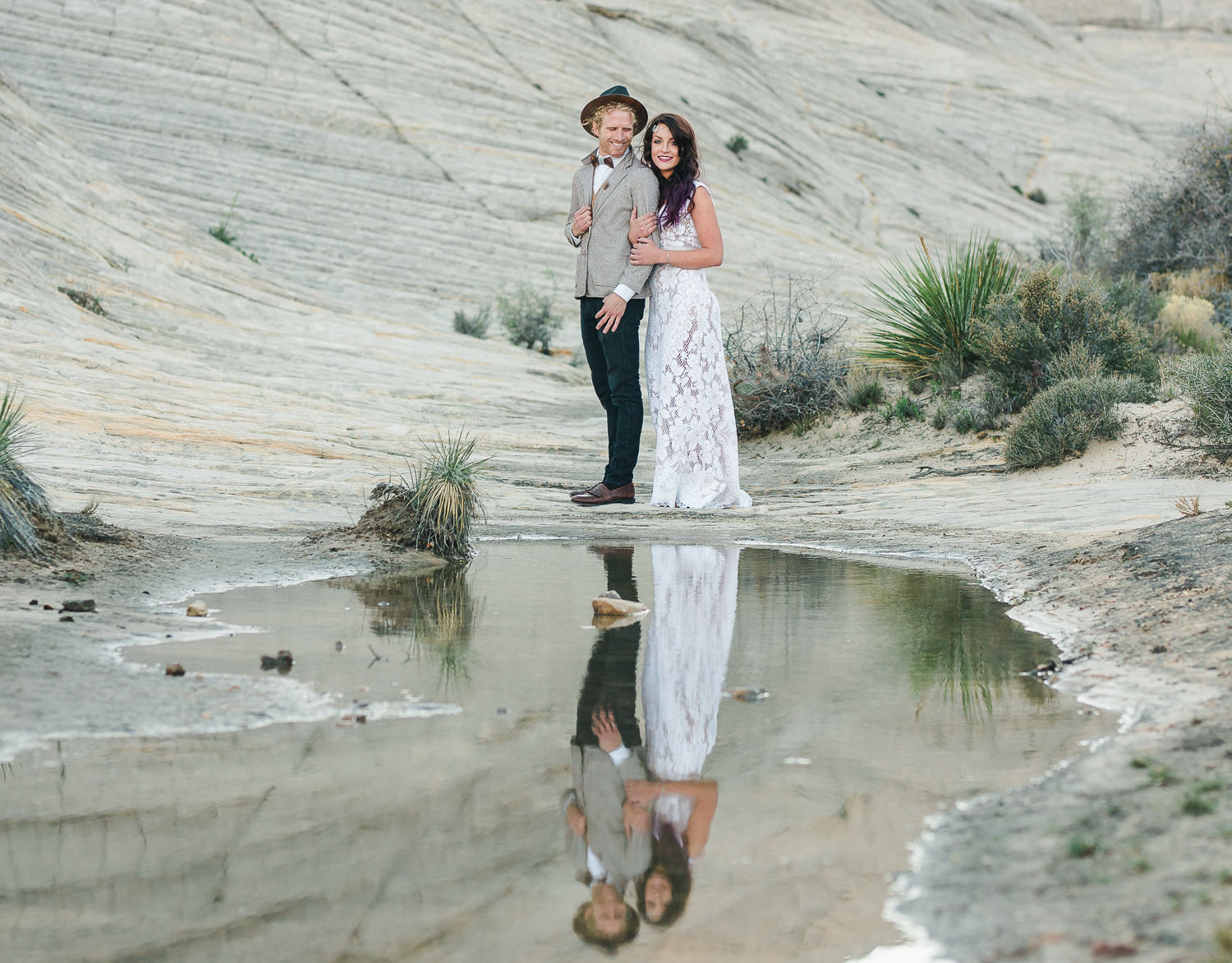 Boho bride desert oasis elopement