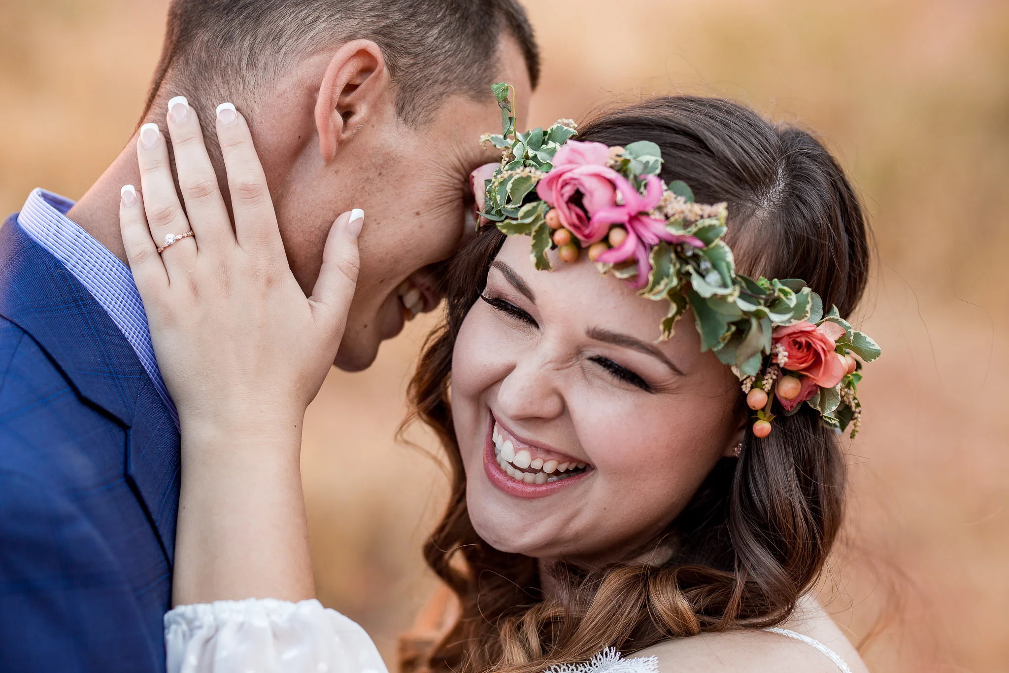 Bride and groom intimate portrait on their wedding day